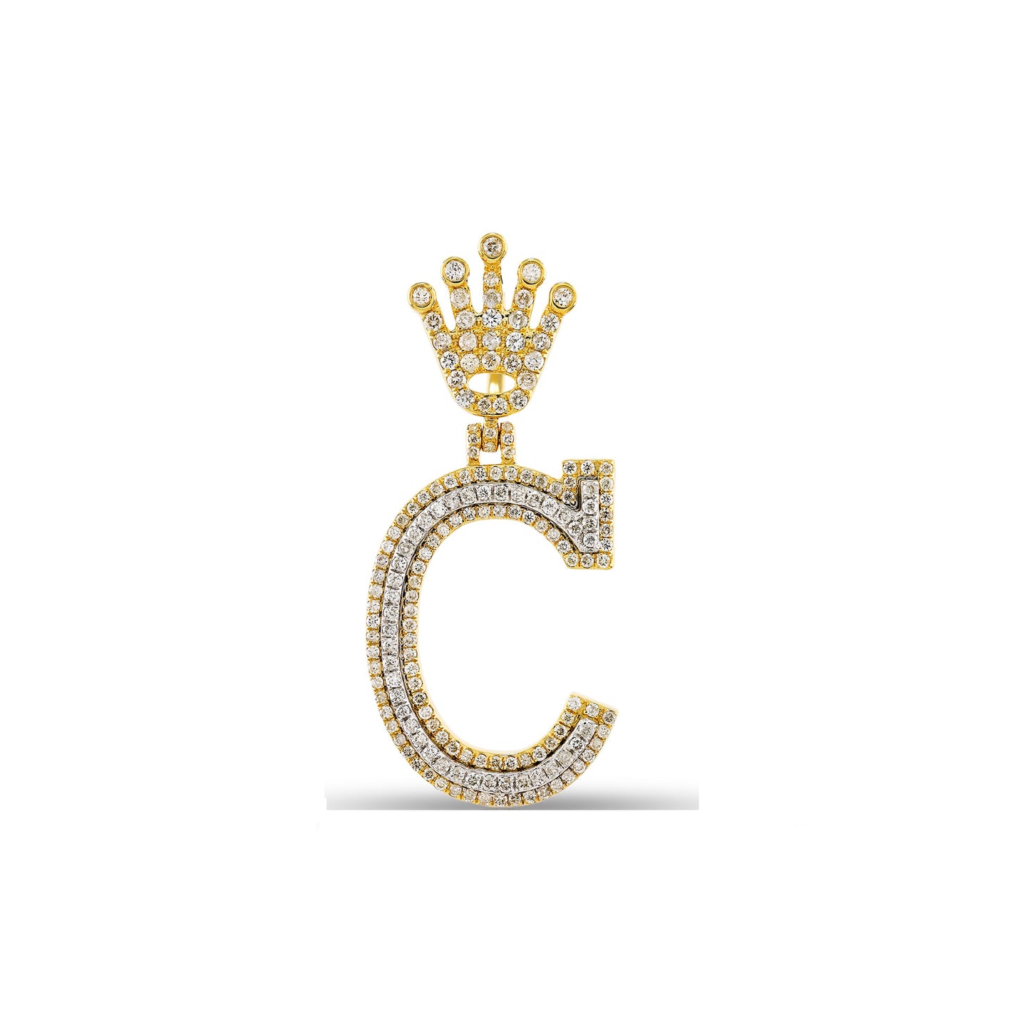 Yellow Gold Diamond Crown Initial Letter Pendant