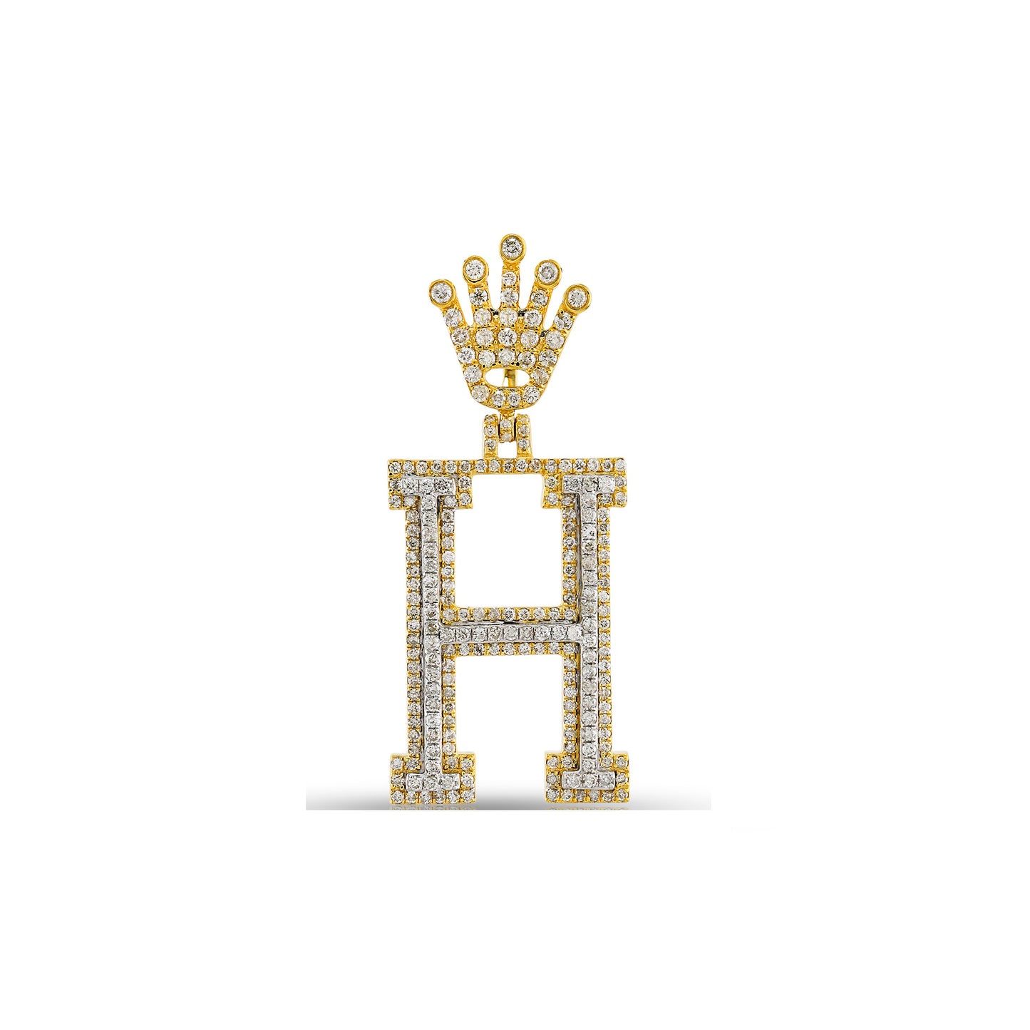Yellow Gold Diamond Crown Initial Letter Pendant