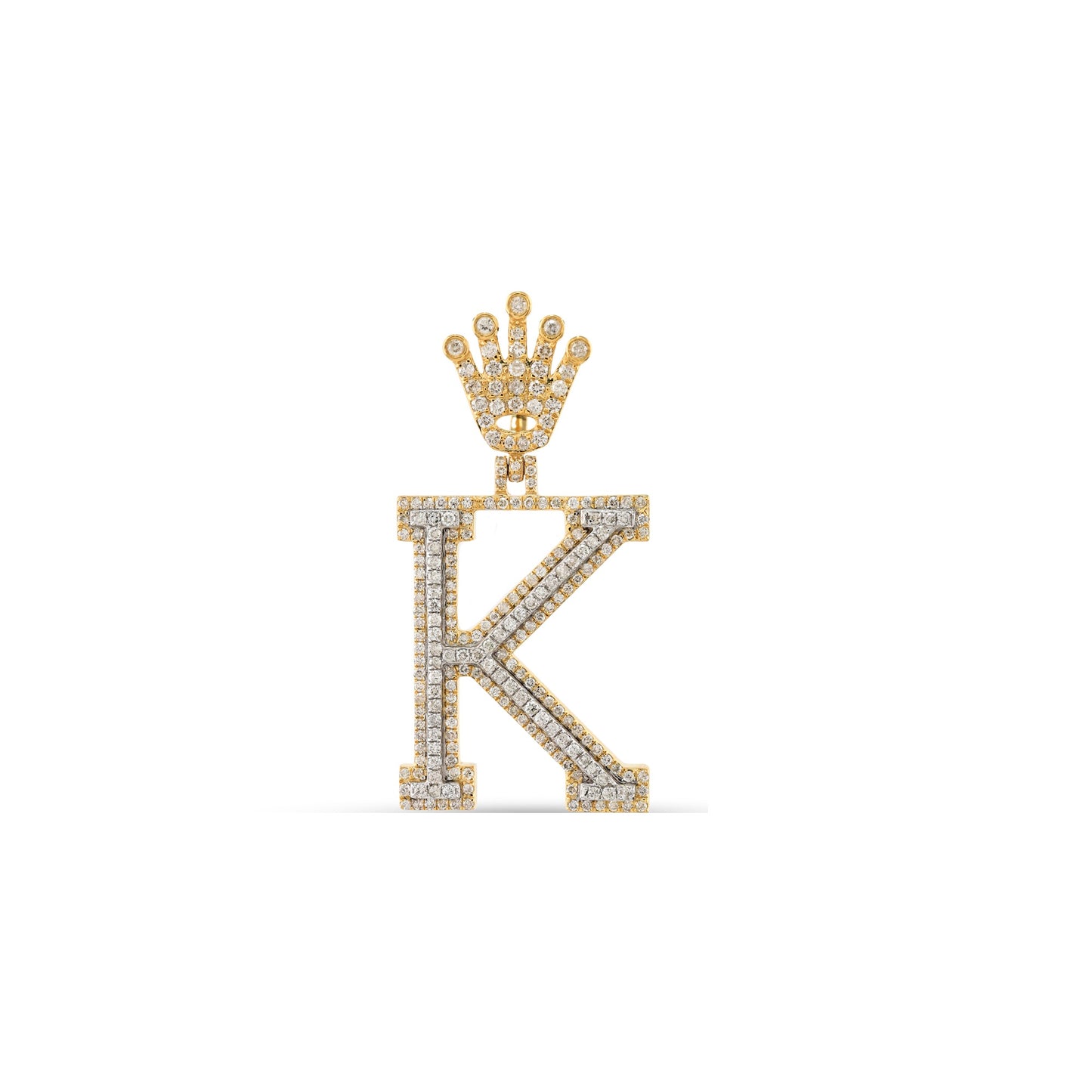 Yellow Gold Diamond Crown Initial Letter Pendant