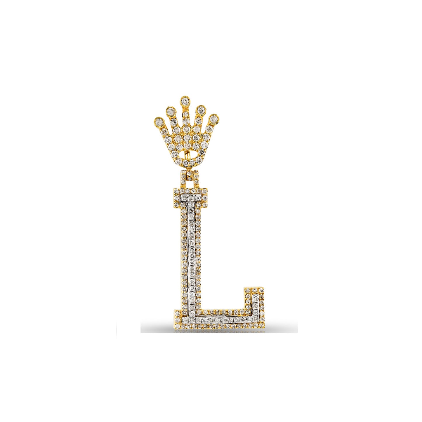 Yellow Gold Diamond Crown Initial Letter Pendant