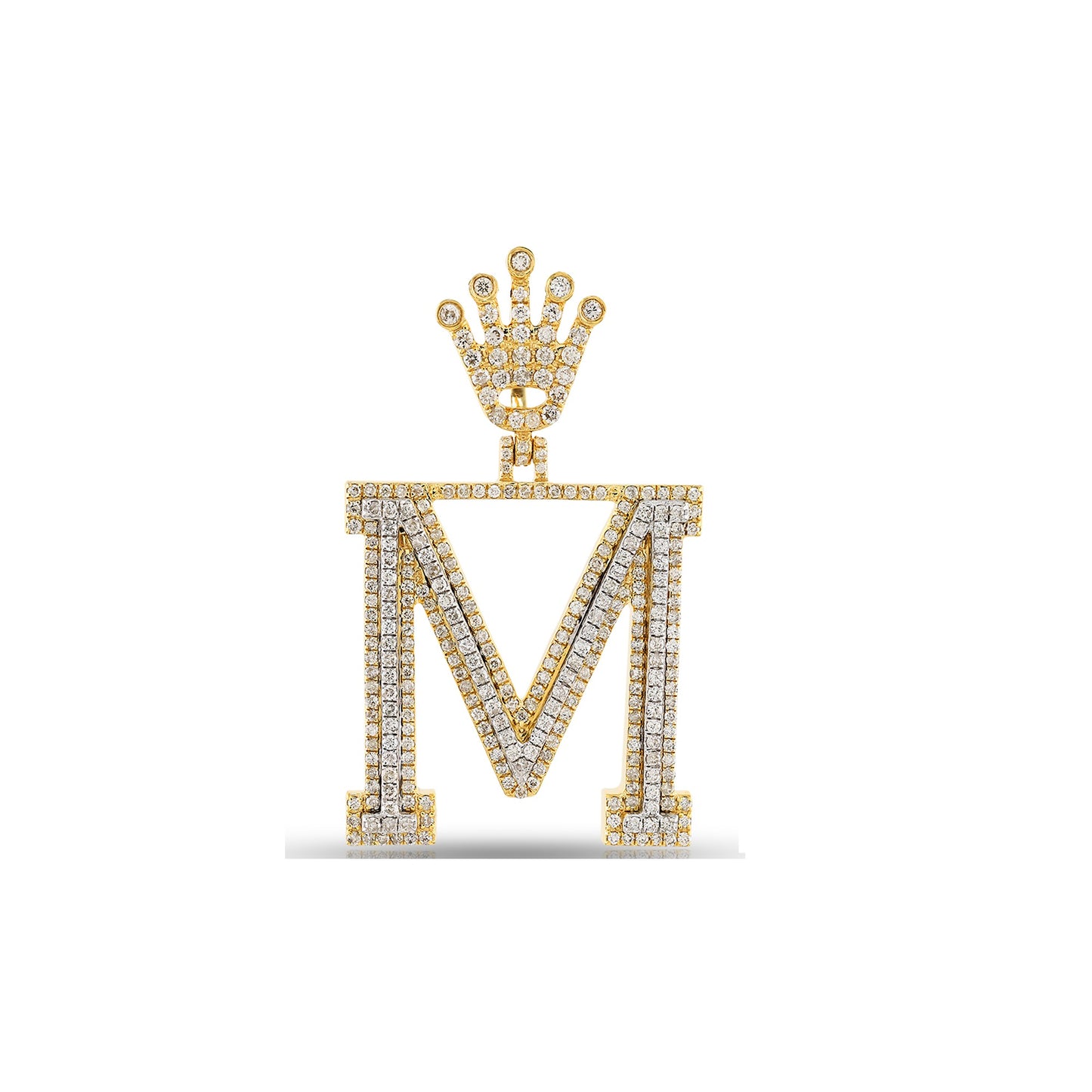 Yellow Gold Diamond Crown Initial Letter Pendant