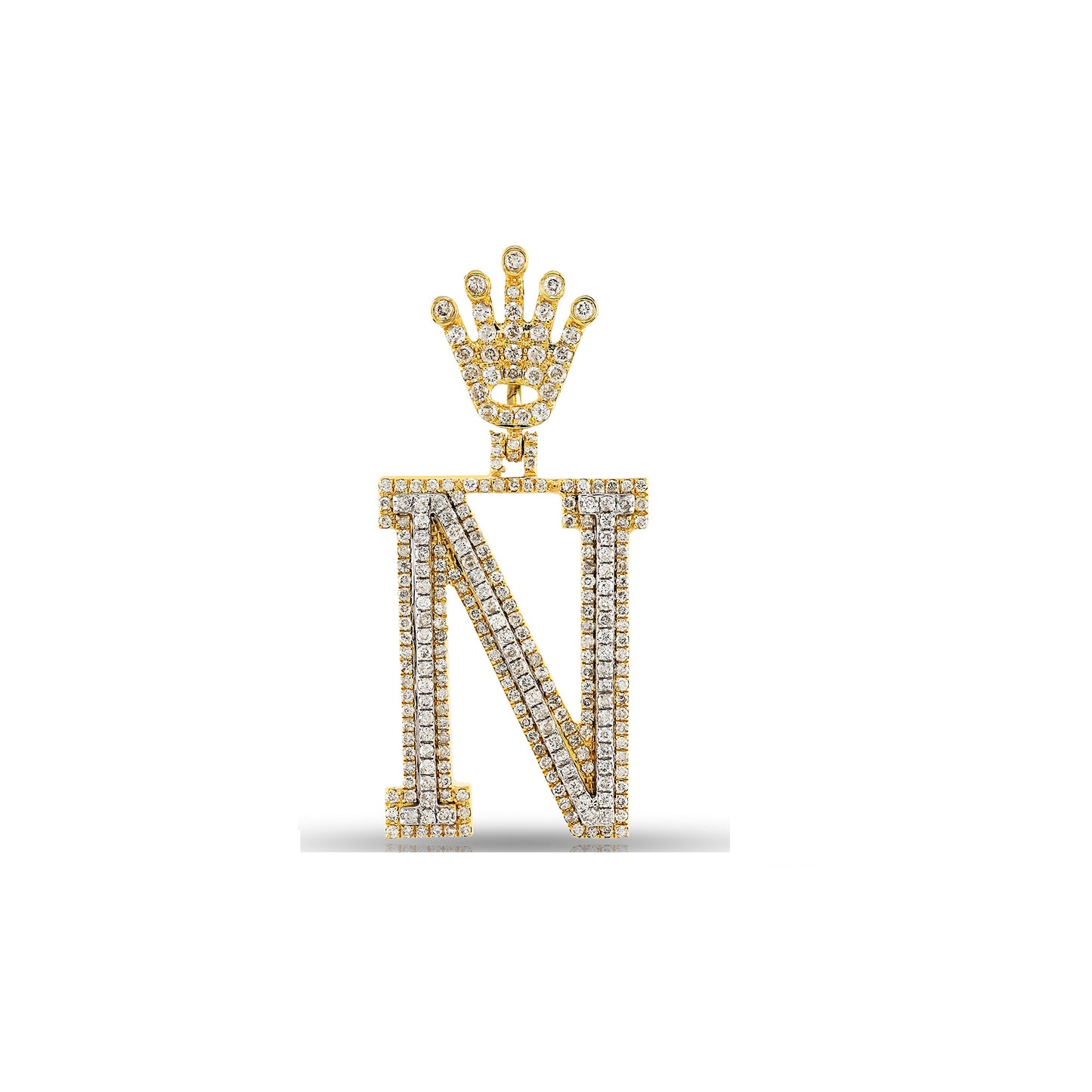 Yellow Gold Diamond Crown Initial Letter Pendant