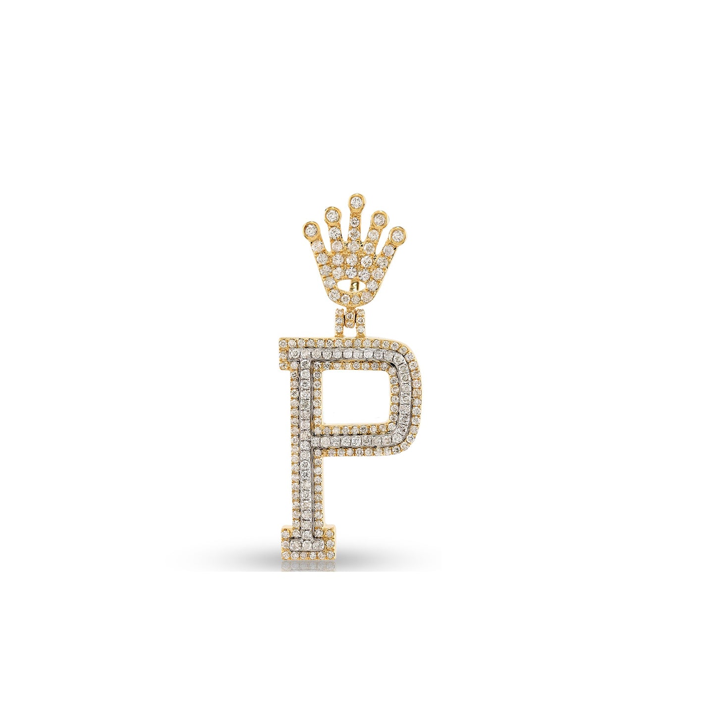Yellow Gold Diamond Crown Initial Letter Pendant