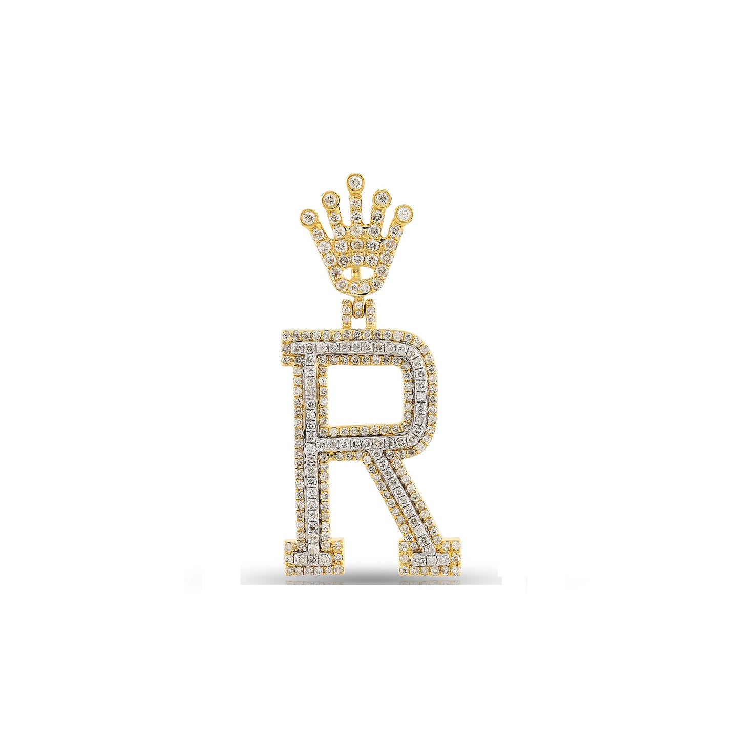 Yellow Gold Diamond Crown Initial Letter Pendant