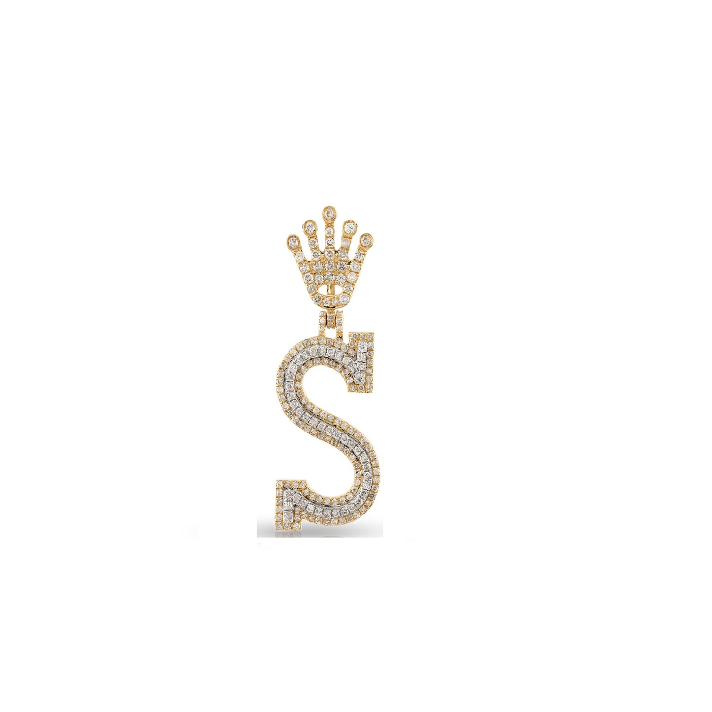 Yellow Gold Diamond Crown Initial Letter Pendant