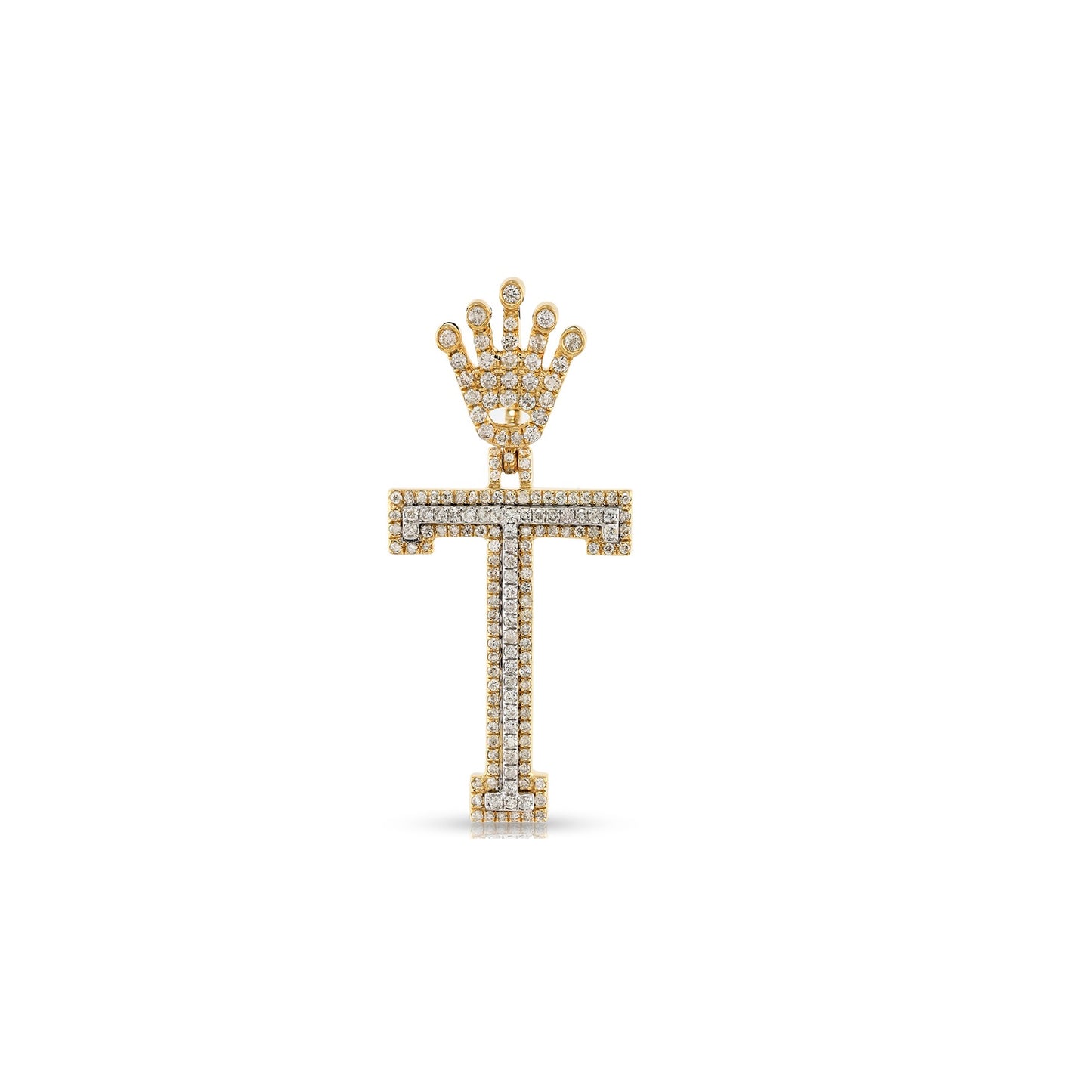 Yellow Gold Diamond Crown Initial Letter Pendant