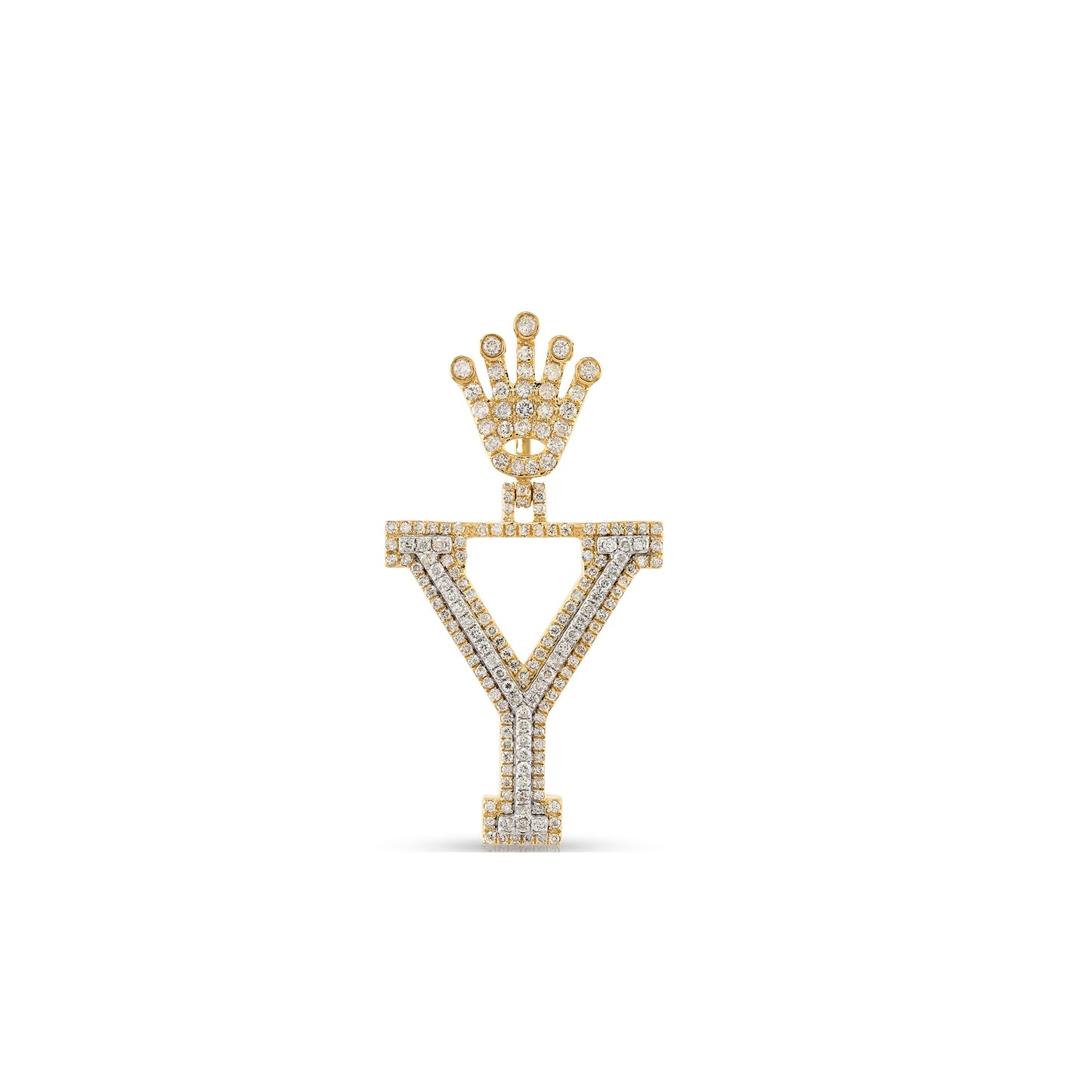Yellow Gold Diamond Crown Initial Letter Pendant