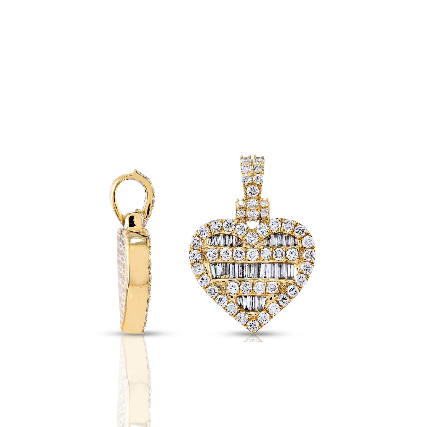 14KT Yellow Gold Heart Pendant with Baguette Diamond