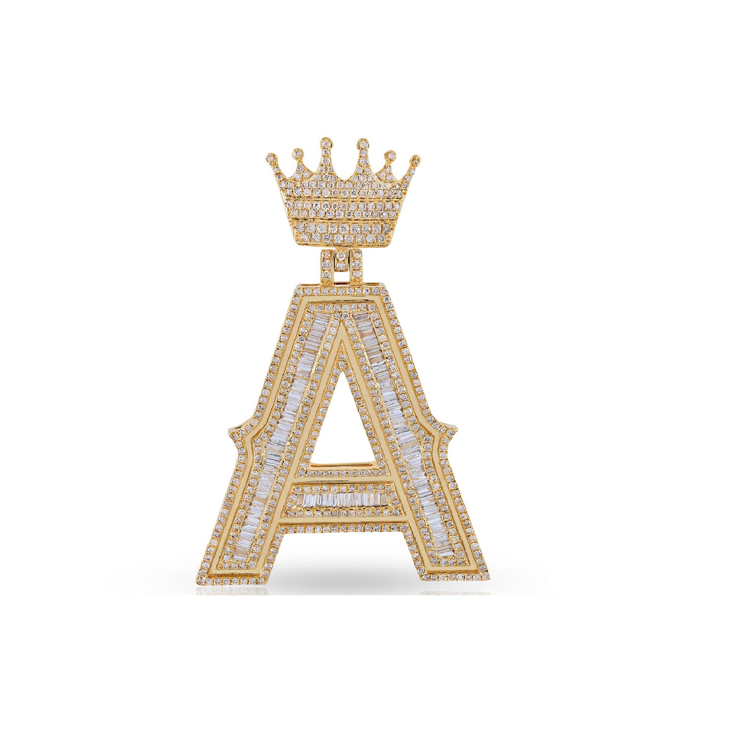 Crown Initial Pendant in Baguette & Round Diamond