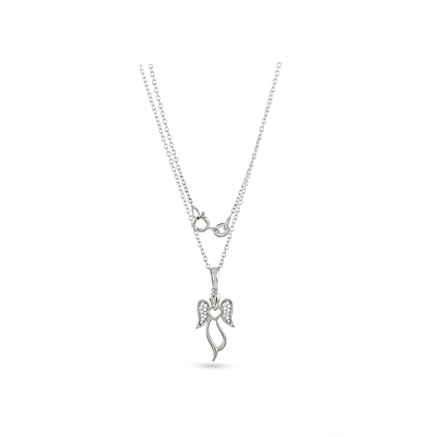 925 Silver Cz Round Diamond Angle Wings Pendant