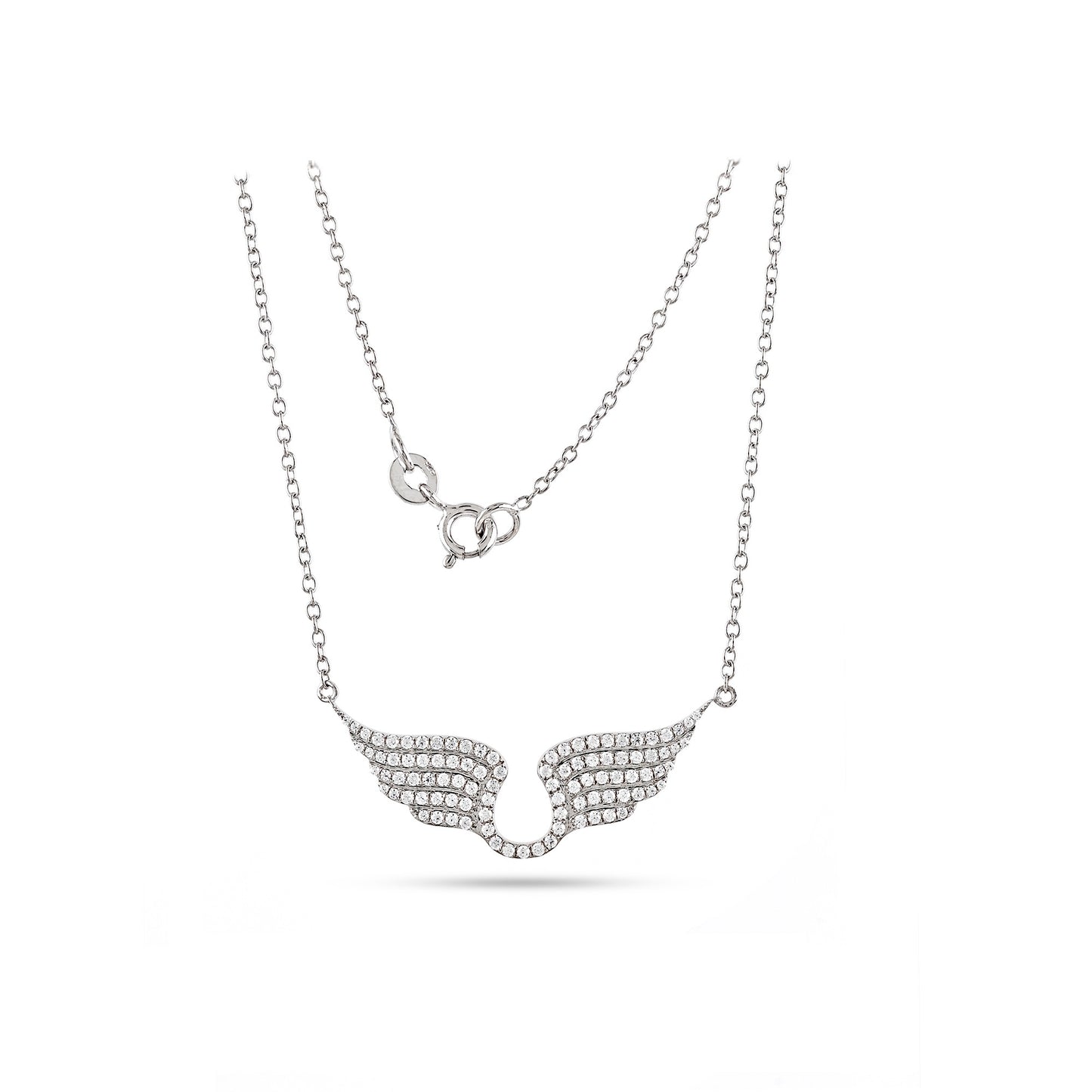 925 Silver Cz Round Diamond Angle Wings Pendant