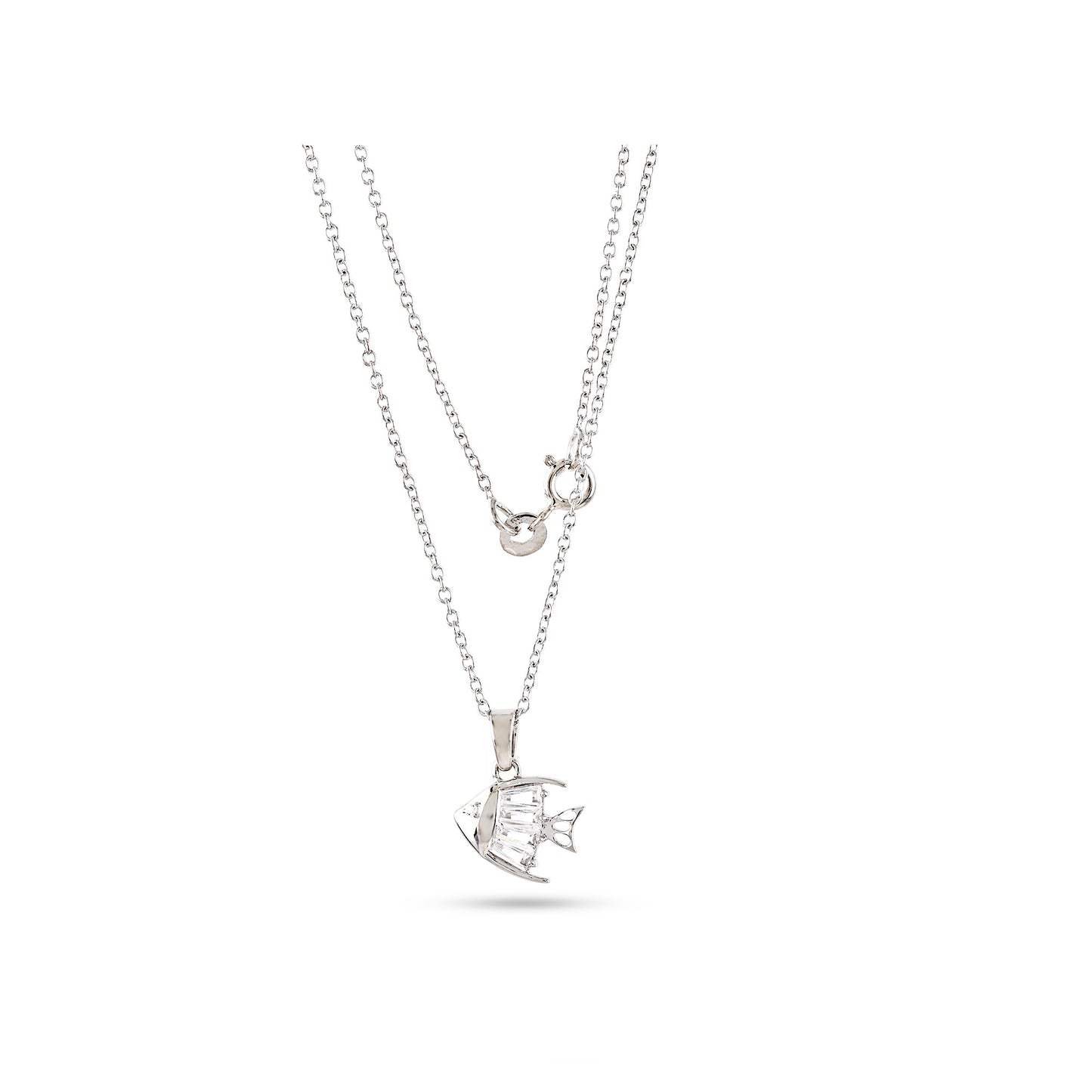 925 Silver Cz Baguette Diamond Fish Pendant