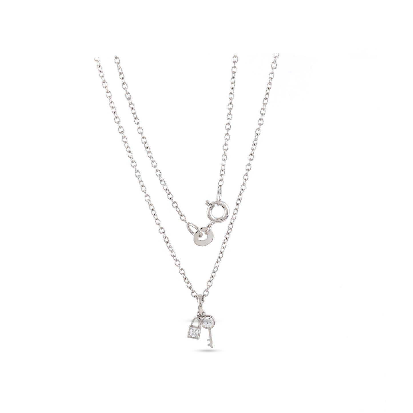 925 Silver Cz Round Diamond Key & Chain Pendant