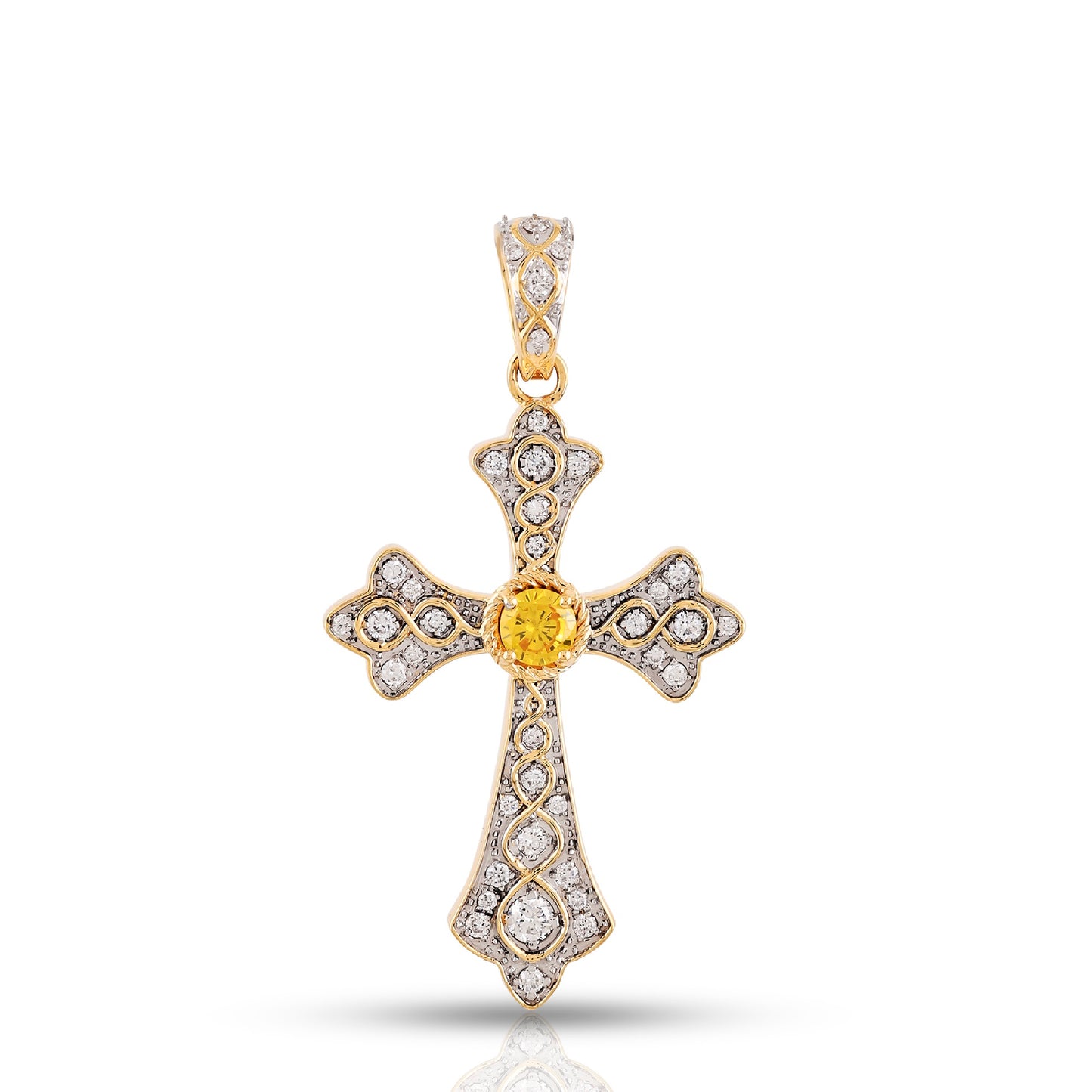 Yellow Gold Fancy Diamond Cross Pendant With Yellow Center Stone By Truth Jewel