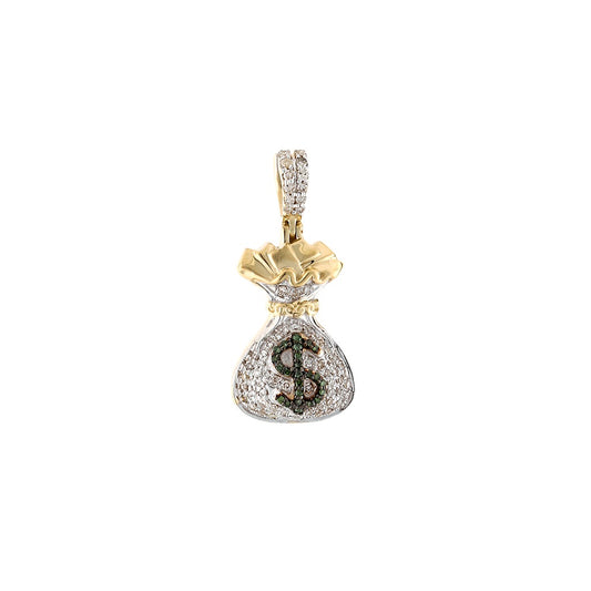 Yellow Gold Diamond Money Bag Pendant with 0.23 Carats