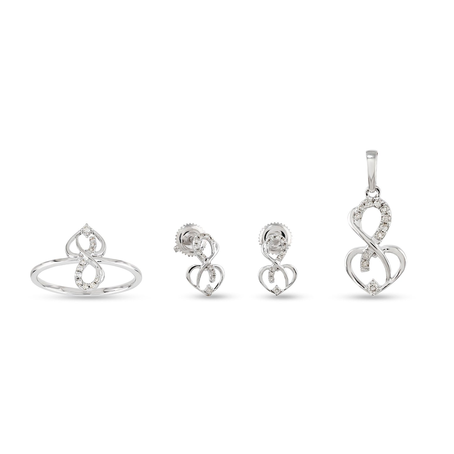White Gold Infinity Love Heart Diamond Matching Jewelry Set by Truth Jewel's