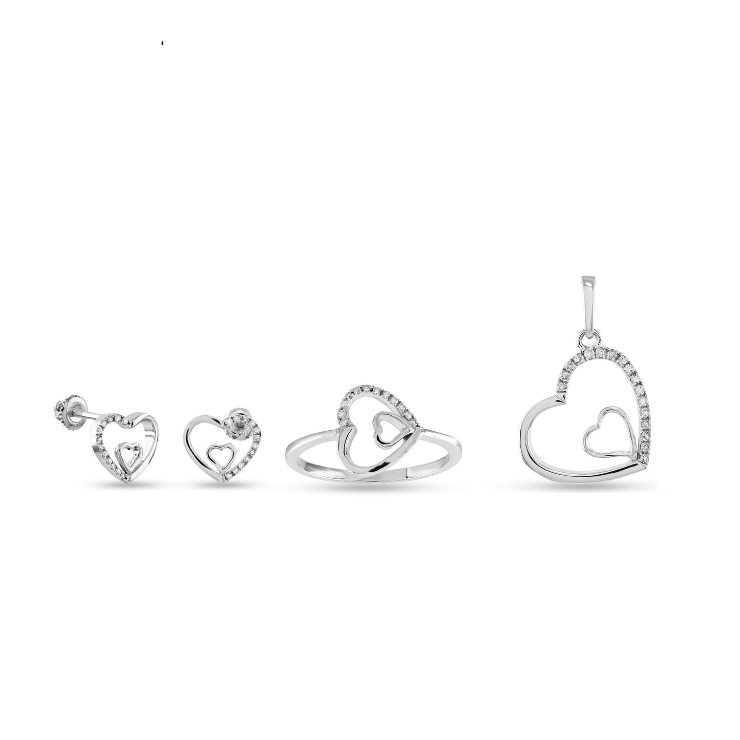 White Gold Open Double Heart Diamond Matching Jewelry Set by Truth Jewel's