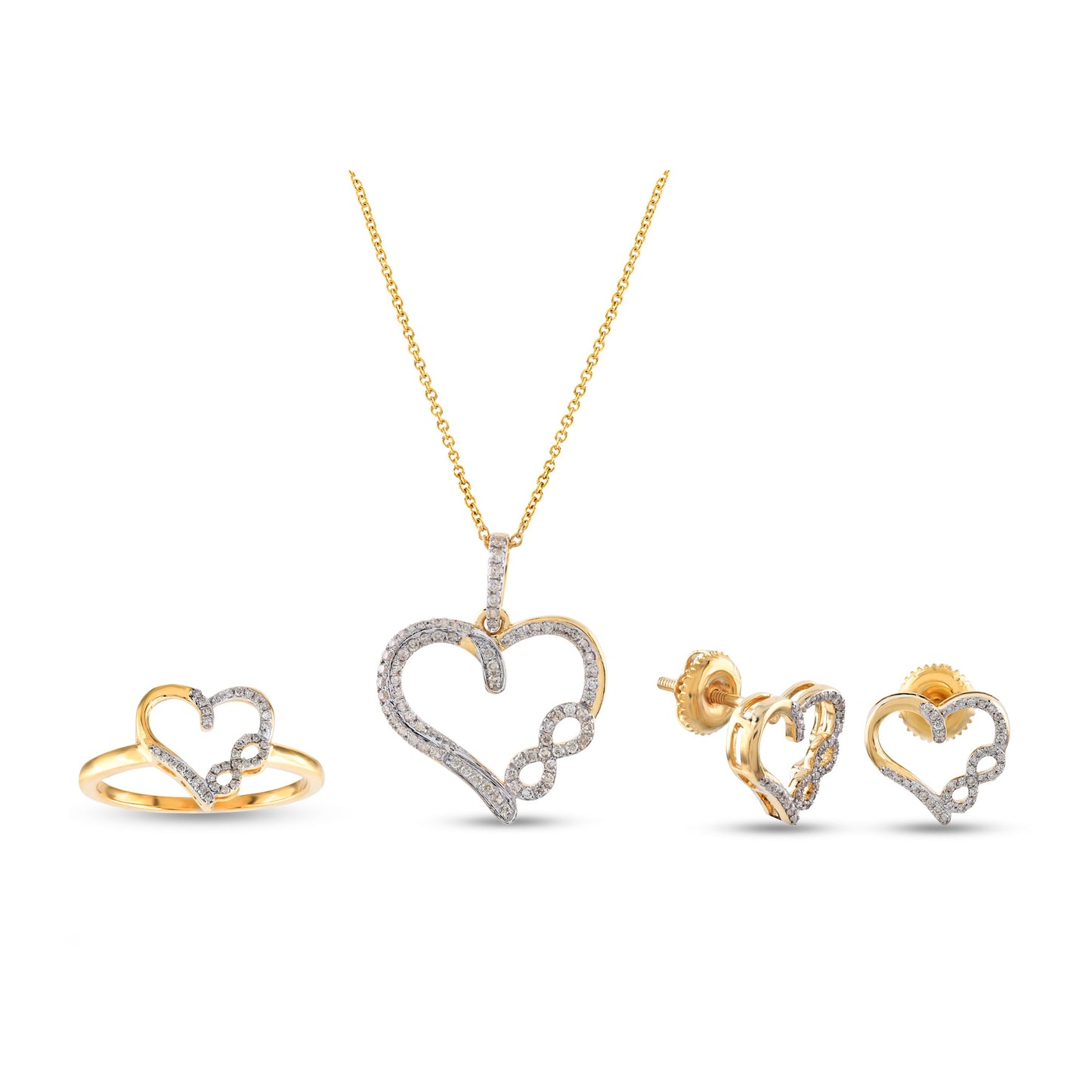 Yellow Gold Romantic Infinity Heart Diamond Set by Truth Jewel's