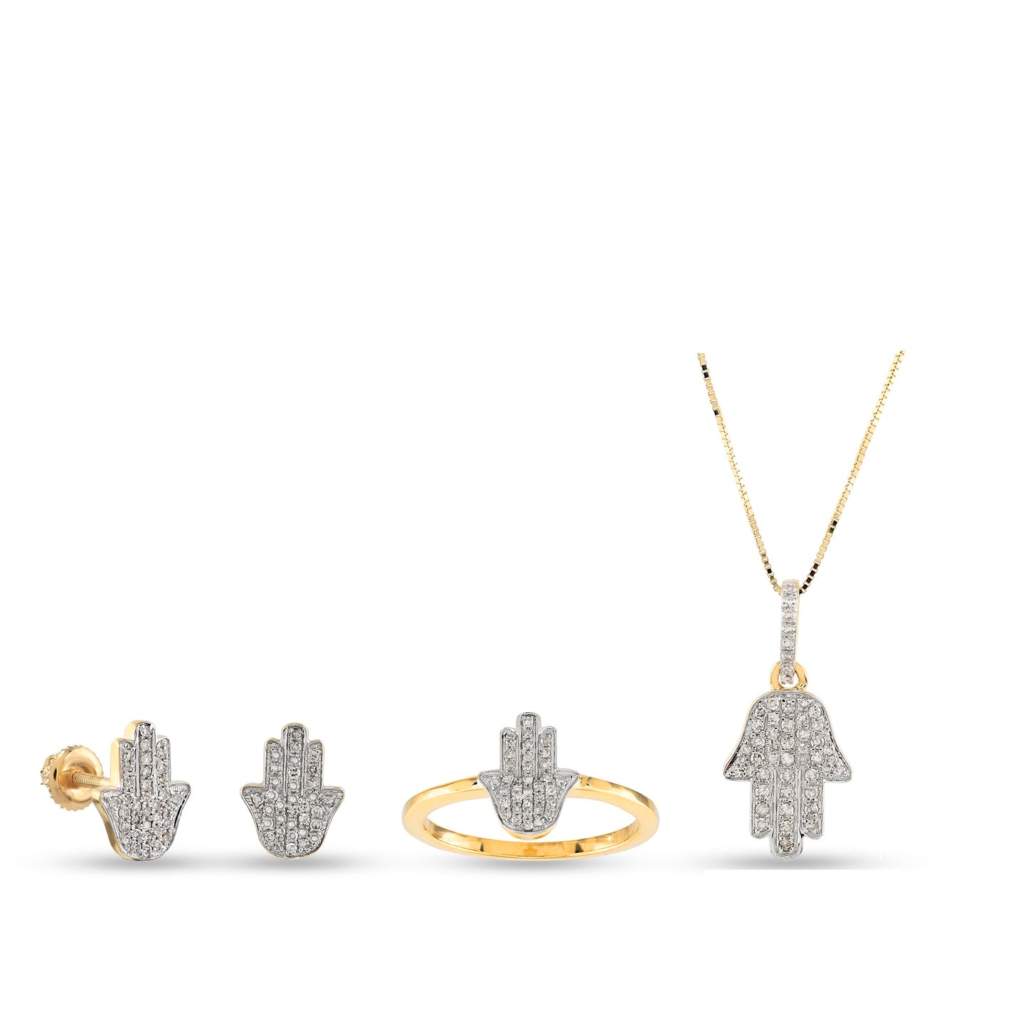 Diamond Hamsa Hand Jewelry Set in Yellow Gold by Truth Jewel's