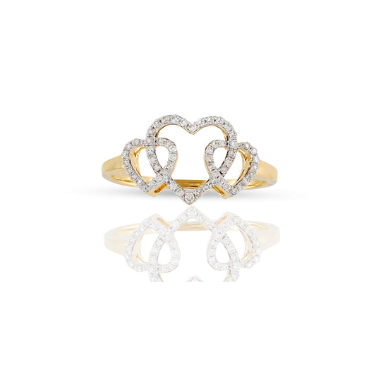 14K Yellow Gold Triple Heart Ring | Elegant Love Jewelry