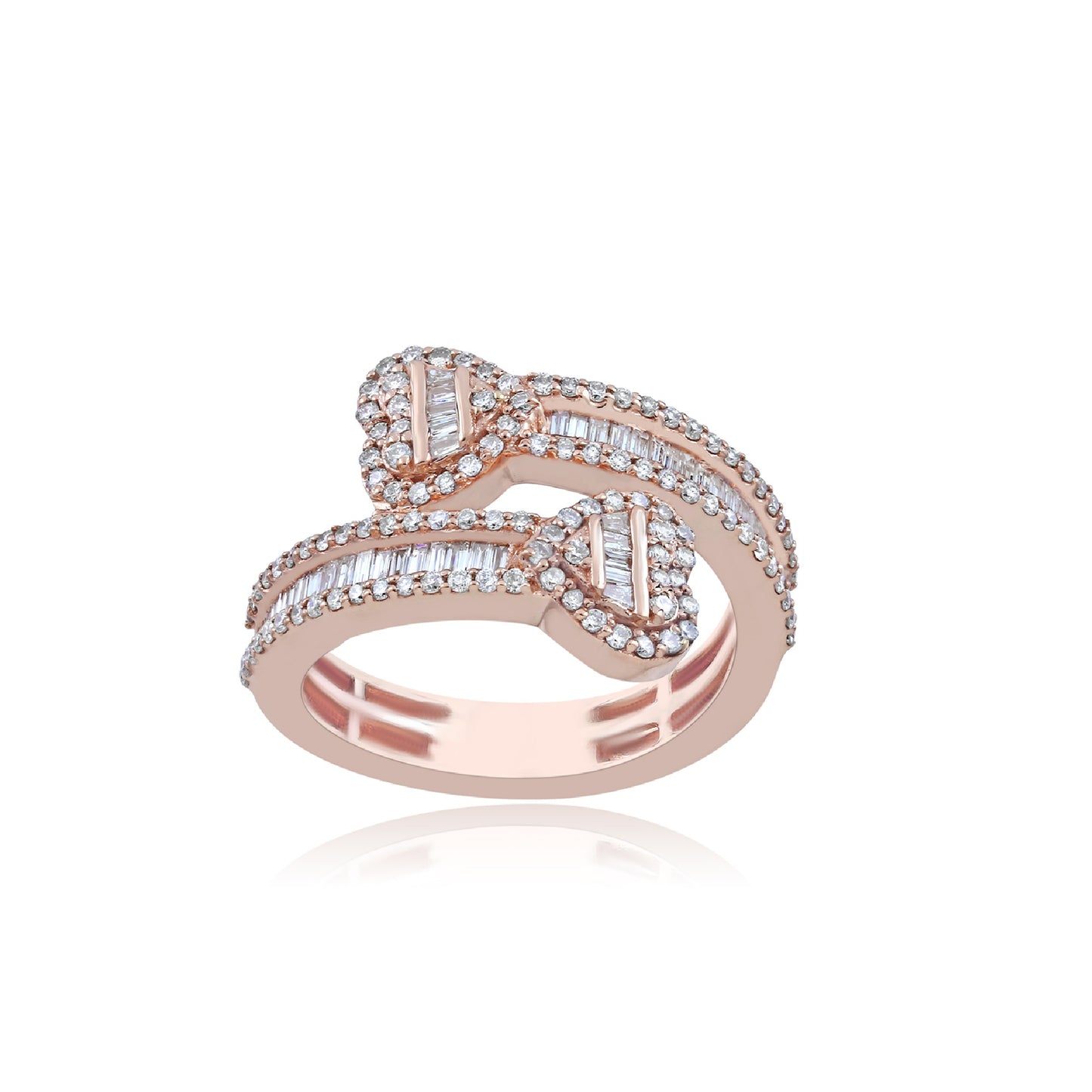 10KT Rose Gold Double Heart Bypass Diamond Ring By Truth Jewel