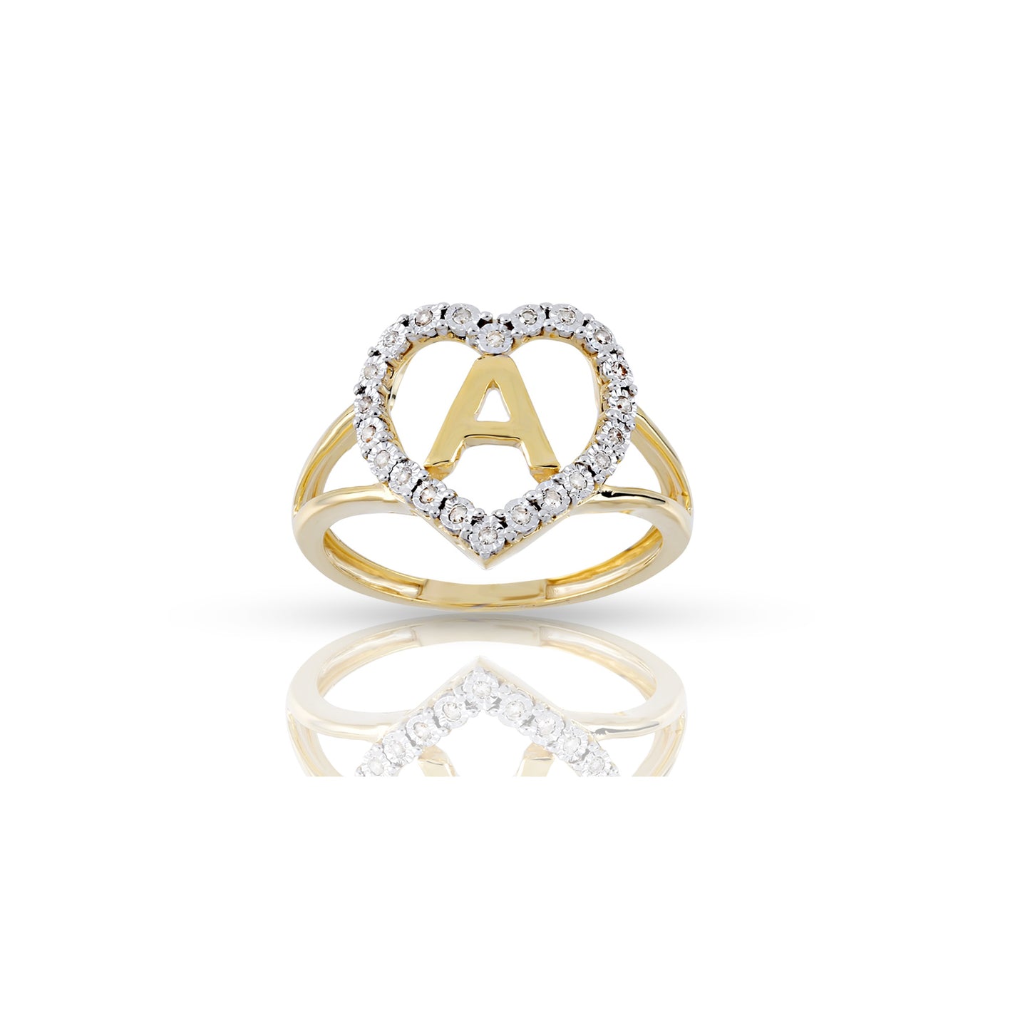 10K Yellow Gold Heart Initial Letter Ring By Truth Jewel