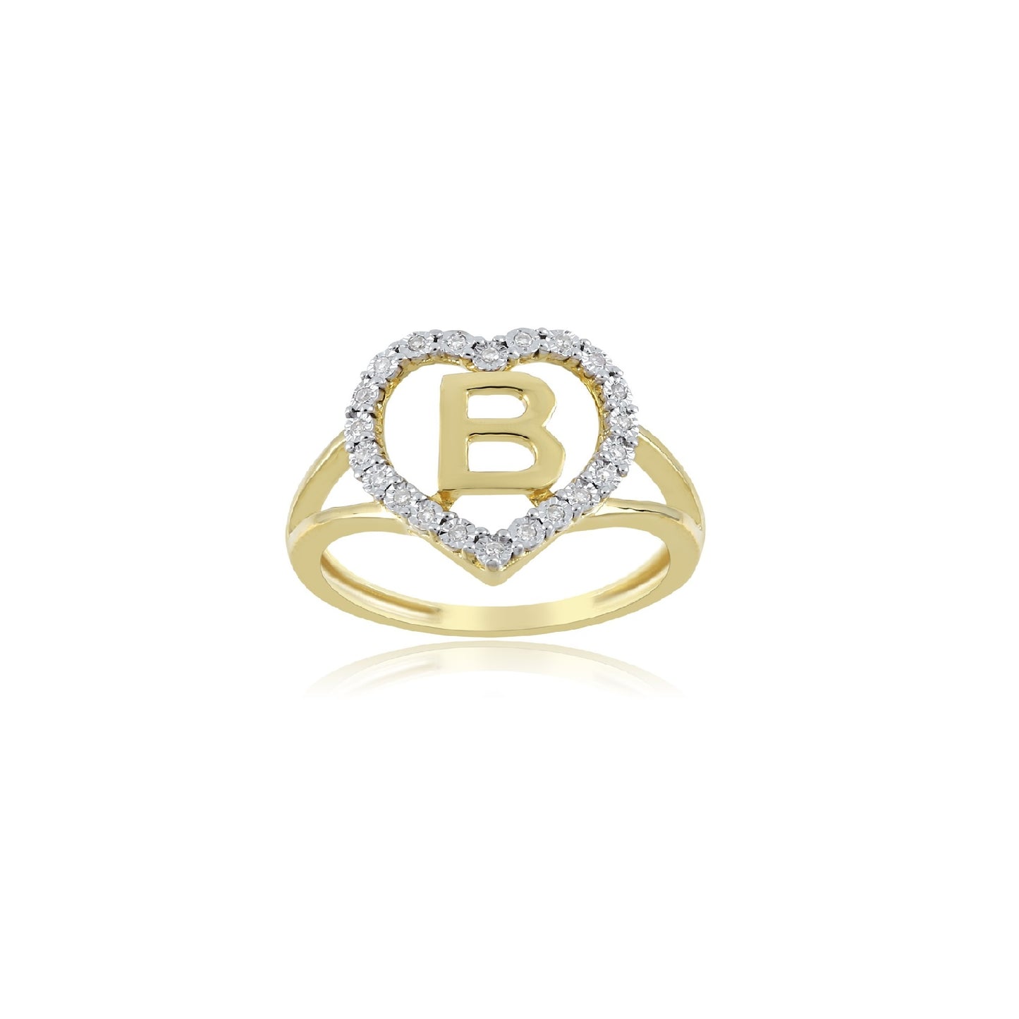 10K Yellow Gold Heart Initial Letter Ring By Truth Jewel