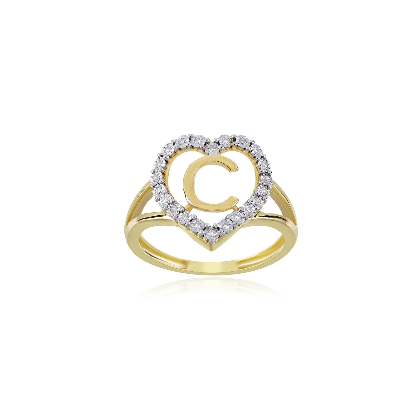 10K Yellow Gold Heart Initial Letter Ring By Truth Jewel