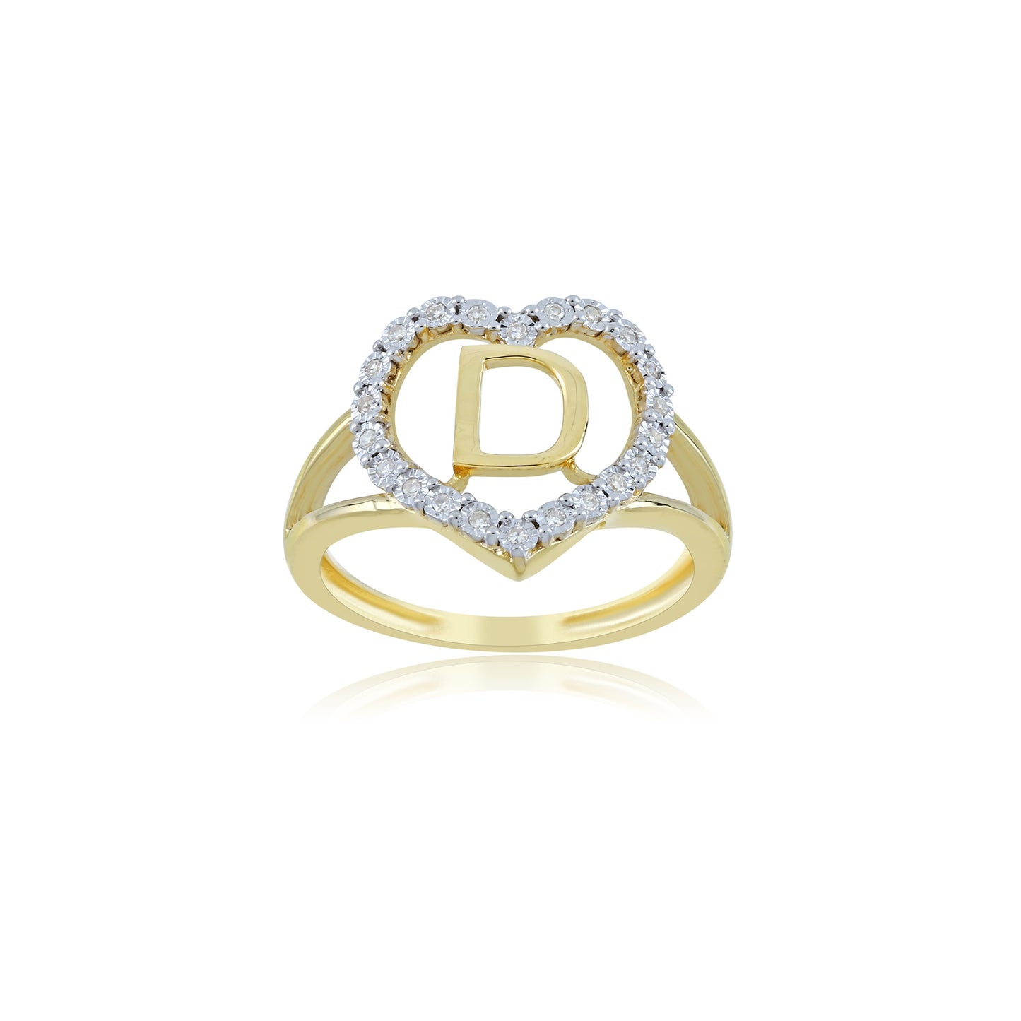 10K Yellow Gold Heart Initial Letter Ring By Truth Jewel