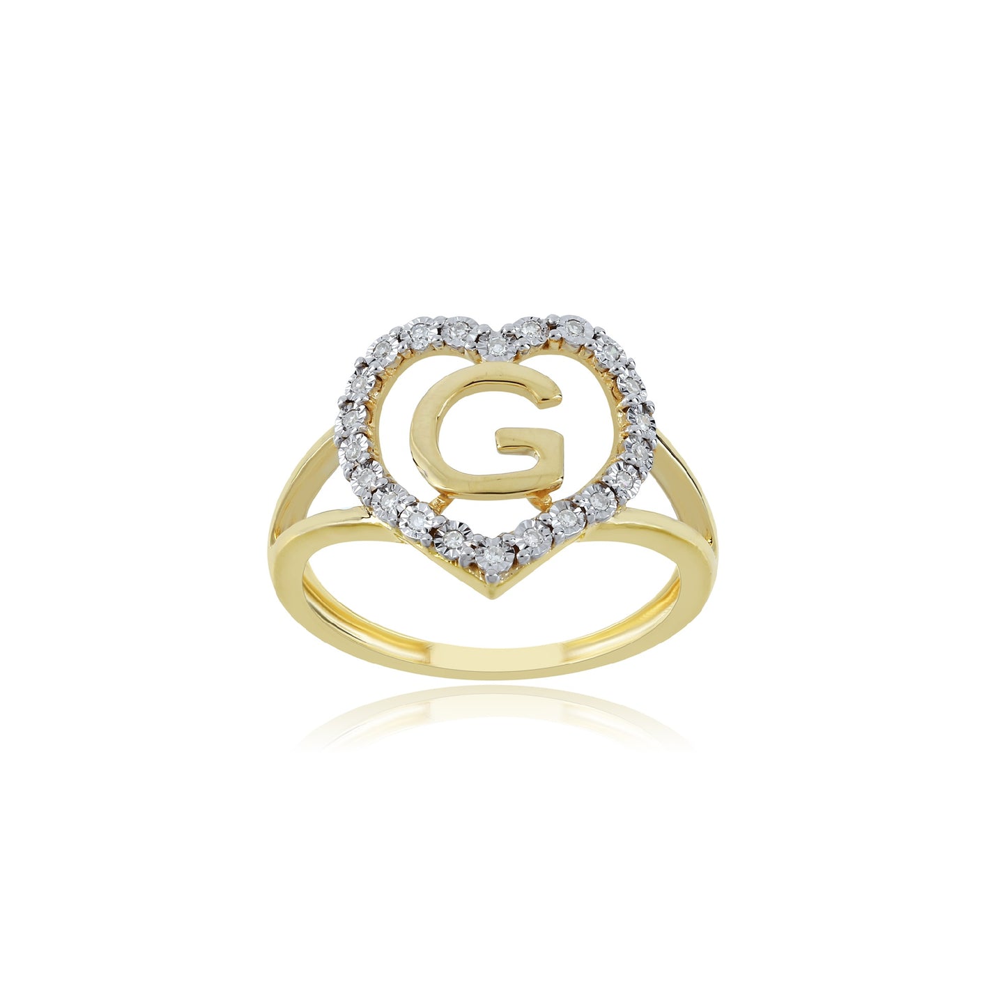10K Yellow Gold Heart Initial Letter Ring By Truth Jewel