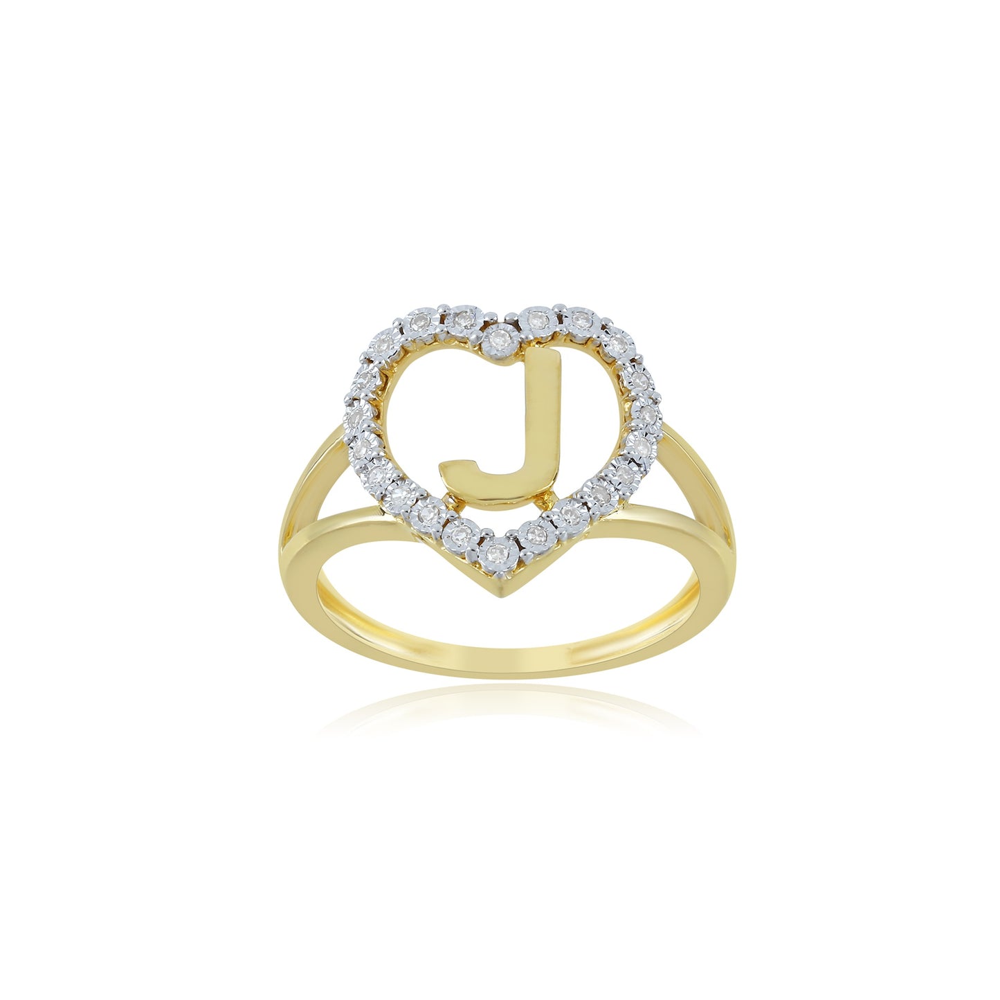 10K Yellow Gold Heart Initial Letter Ring By Truth Jewel