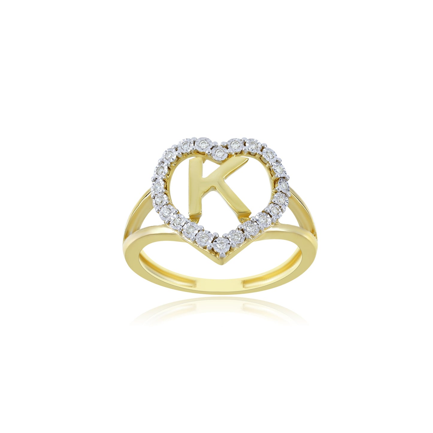 10K Yellow Gold Heart Initial Letter Ring By Truth Jewel