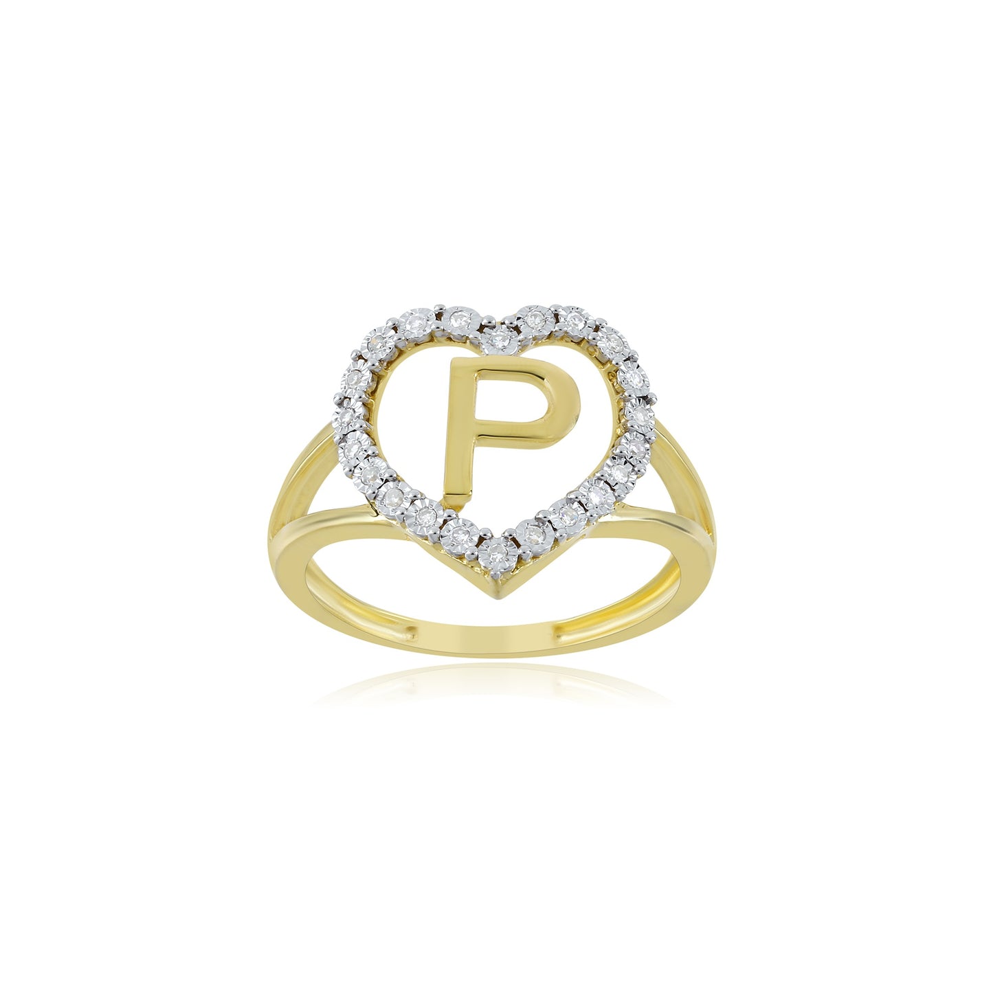 10K Yellow Gold Heart Initial Letter Ring By Truth Jewel