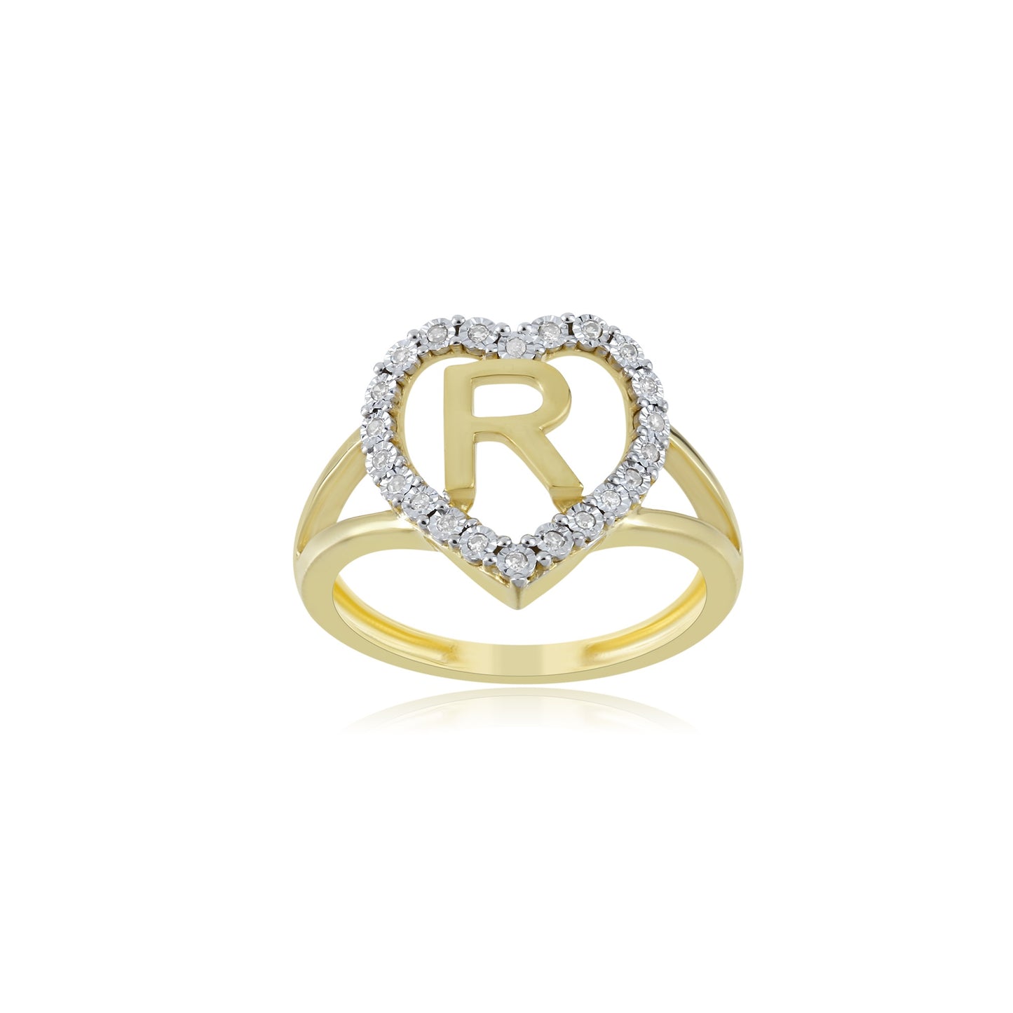 10K Yellow Gold Heart Initial Letter Ring By Truth Jewel