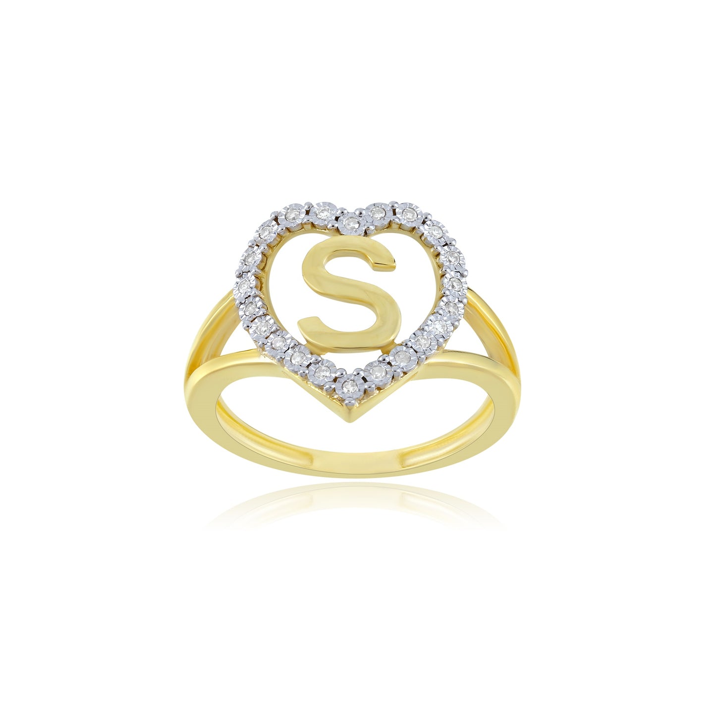 10K Yellow Gold Heart Initial Letter Ring By Truth Jewel
