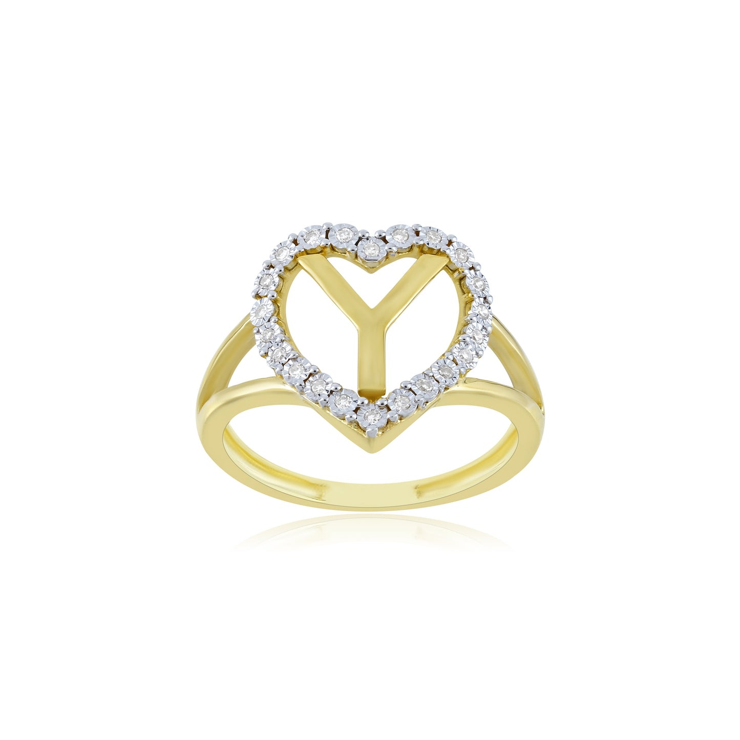 10K Yellow Gold Heart Initial Letter Ring By Truth Jewel