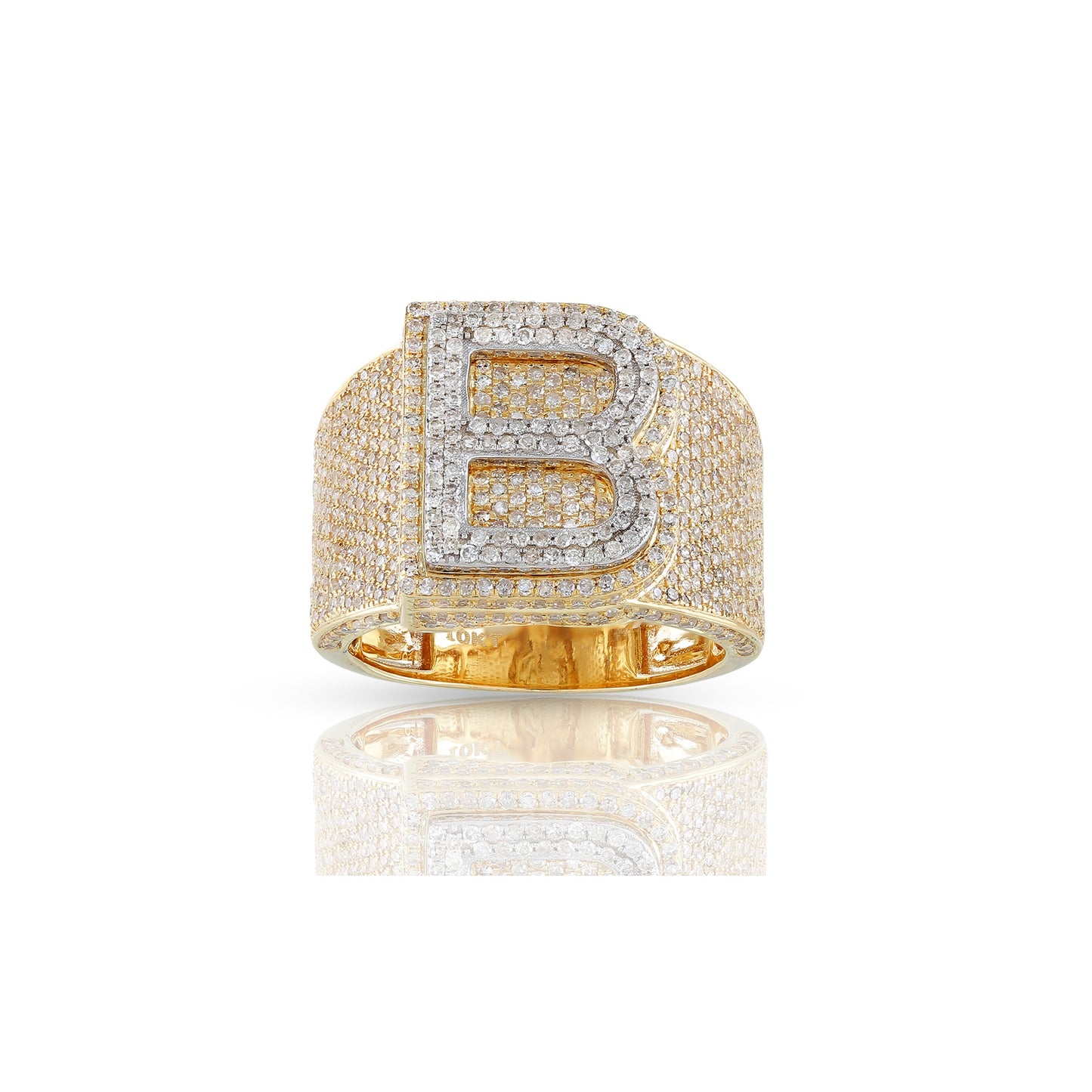 10KT Yellow Gold Round Diamond Initial Letter Ring