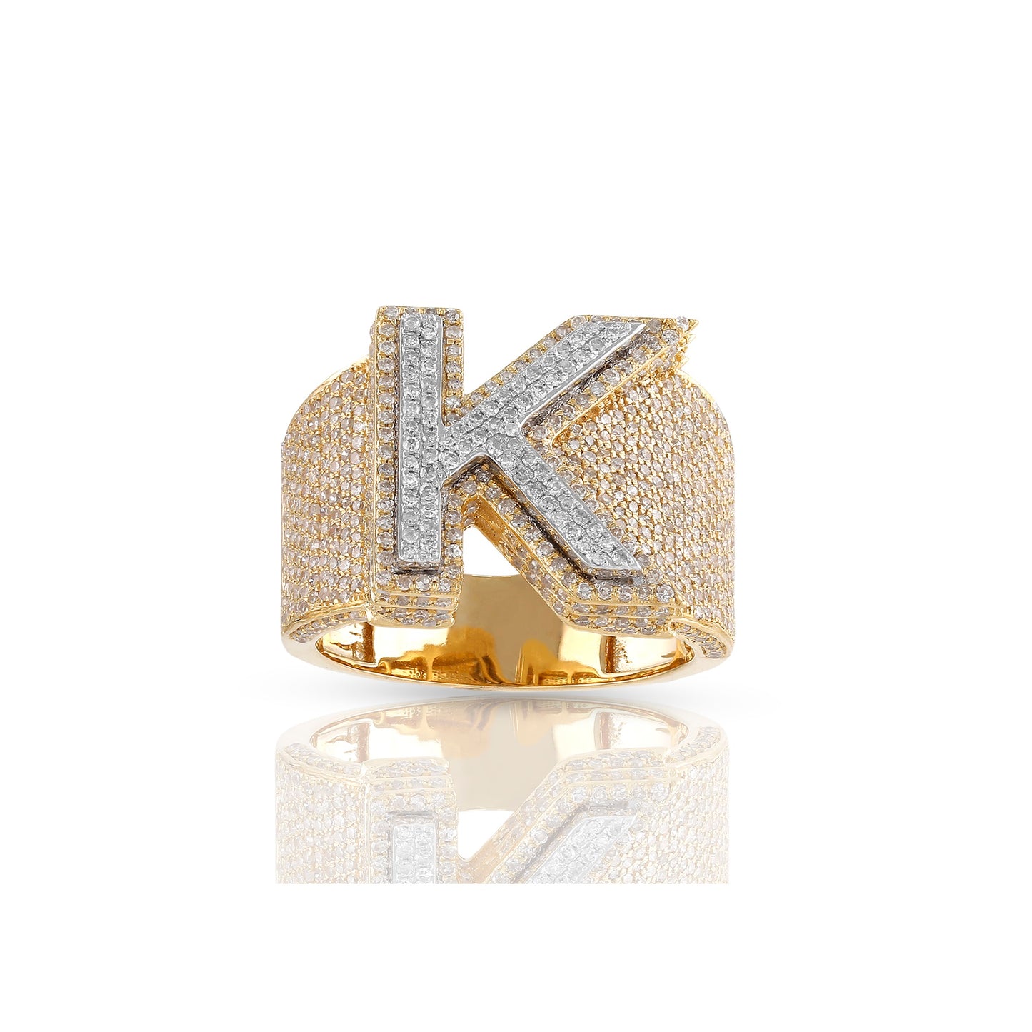 10KT Yellow Gold Round Diamond Initial Letter Ring