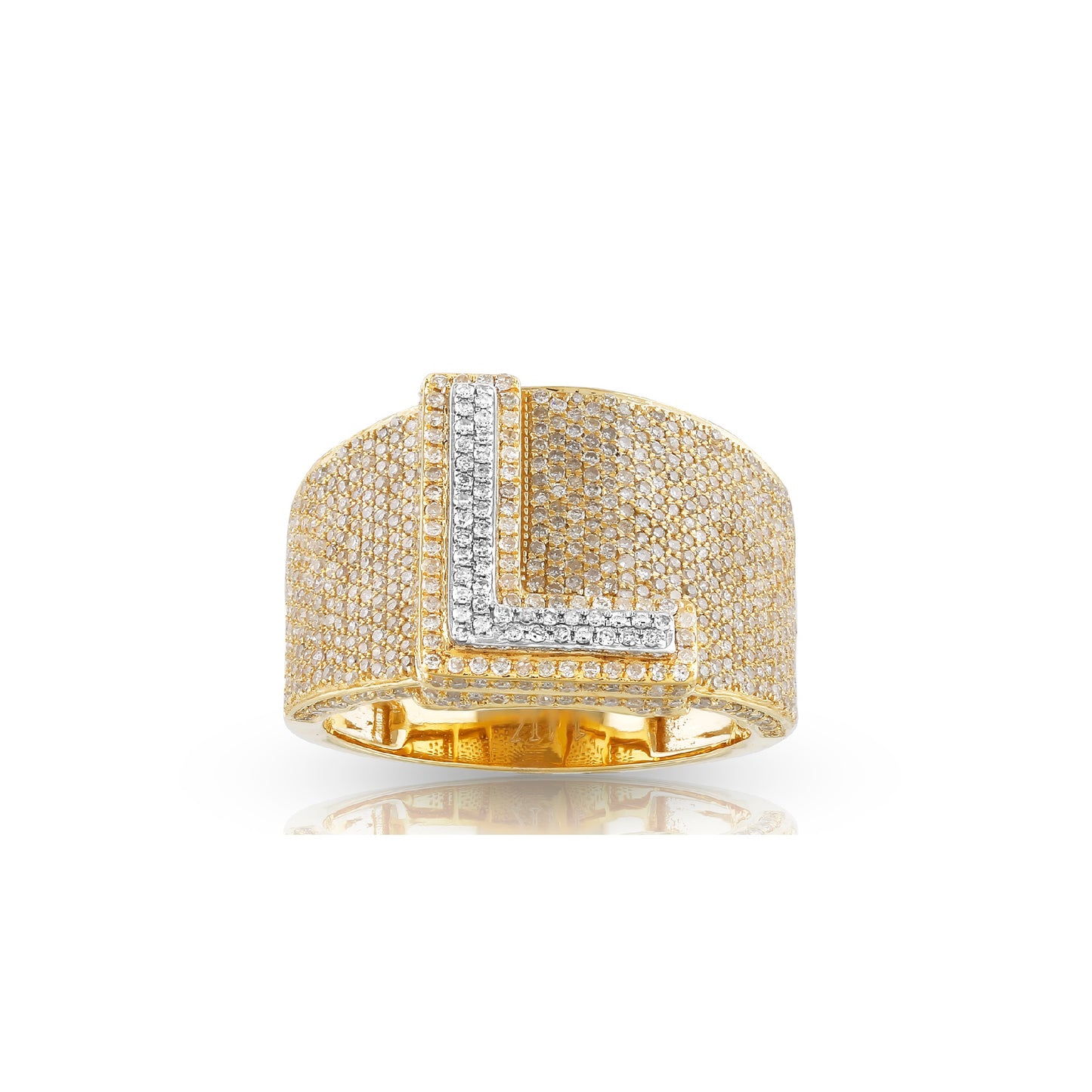 14KT Yellow Gold White Diamond Initial Ring By Truth Jewel