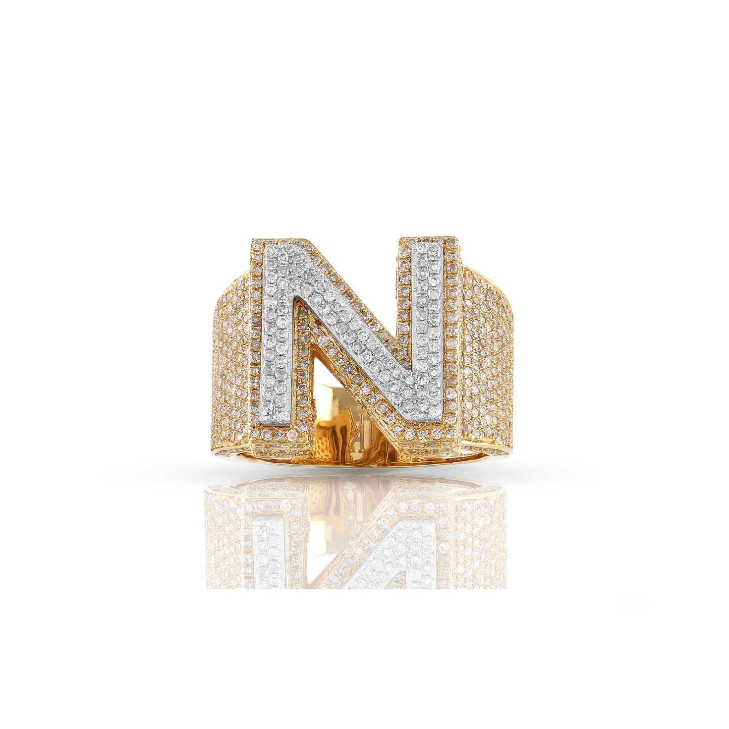 10KT Yellow Gold Round Diamond Initial Letter Ring