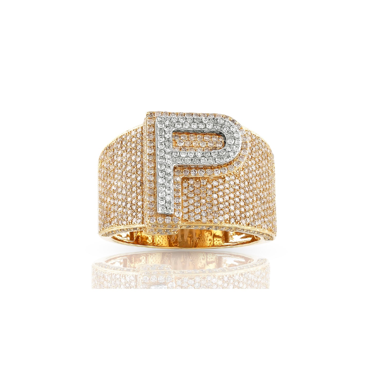 10KT Yellow Gold Round Diamond Initial Letter Ring