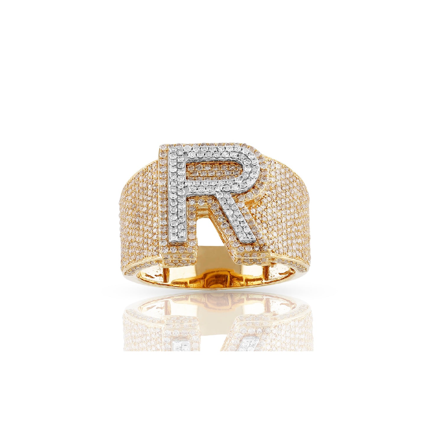 10KT Yellow Gold Round Diamond Initial Letter Ring