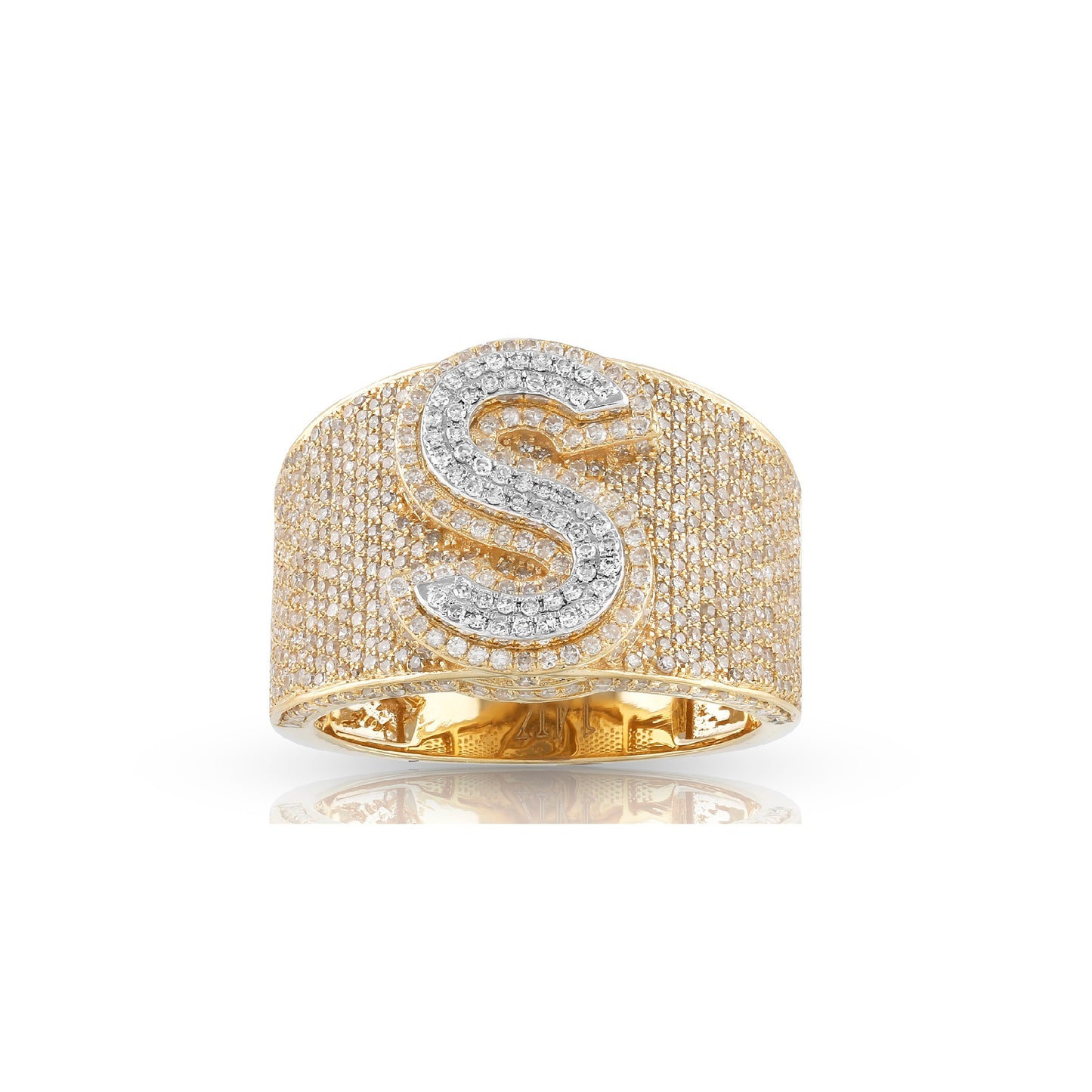 10KT Yellow Gold Round Diamond Initial Letter Ring