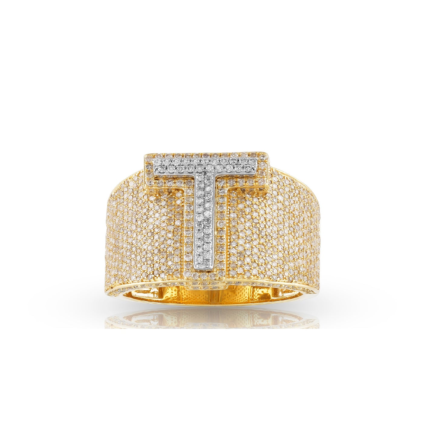 10KT Yellow Gold Round Diamond Initial Letter Ring
