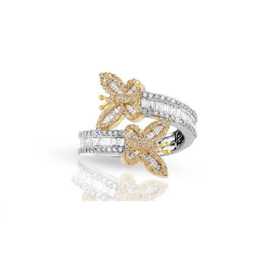 Yellow/White Gold Baguette & Round Diamond Butterfly Ring By Truth Jewel