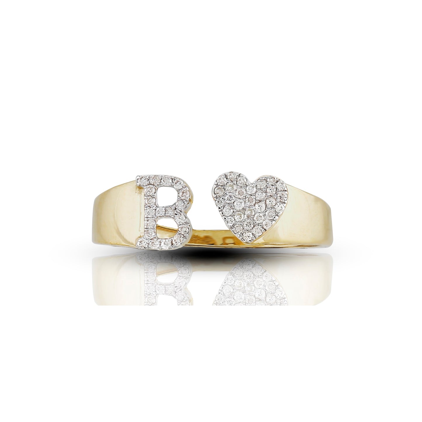 14KT Yellow Gold White Diamond Heart Initial Ring By Truth Jewel