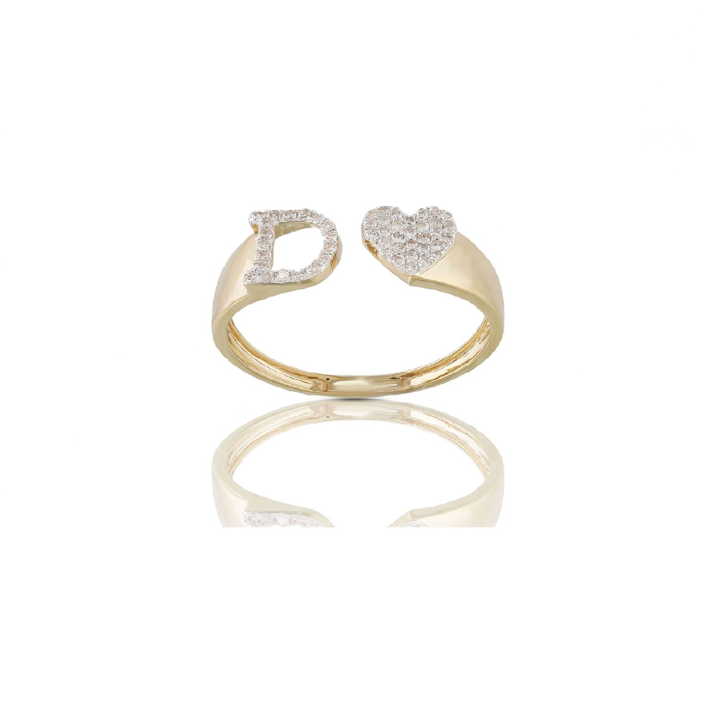 14KT Yellow Gold White Diamond Heart Initial Ring By Truth Jewel