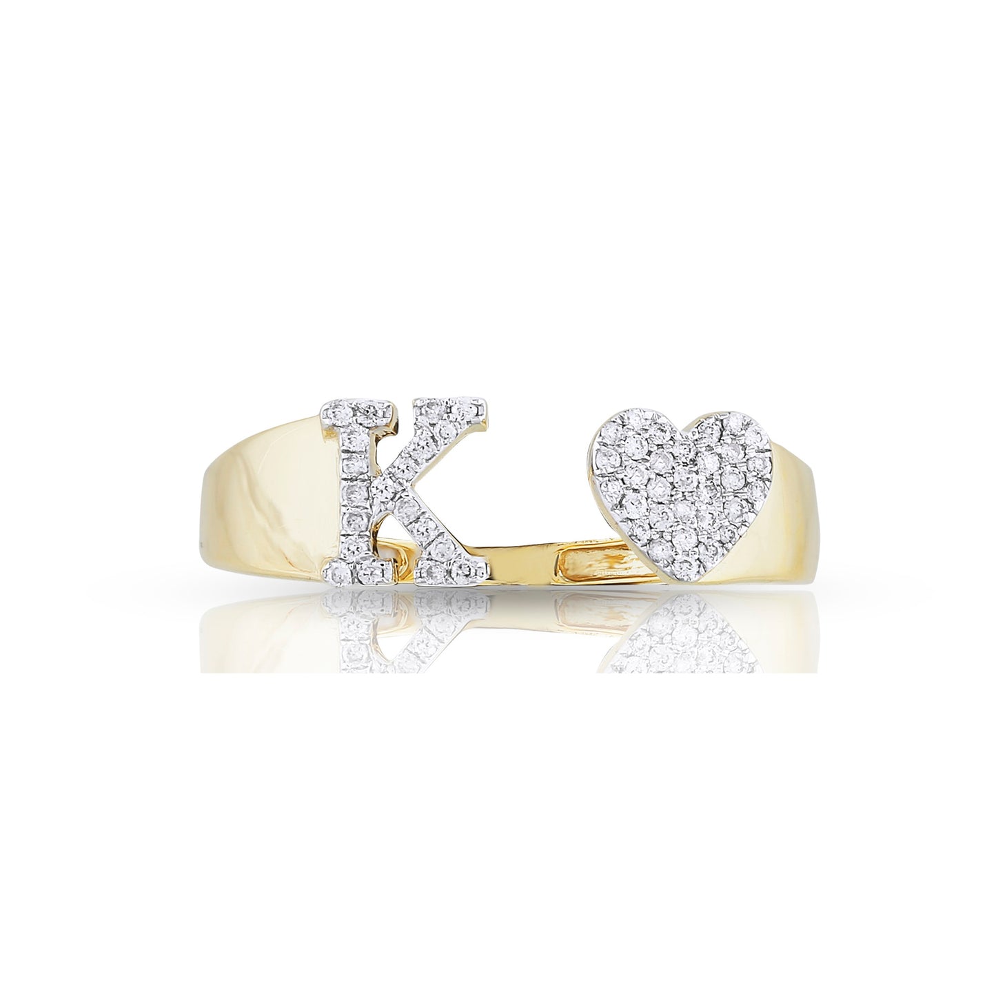 14KT Yellow Gold White Diamond Heart Initial Ring By Truth Jewel