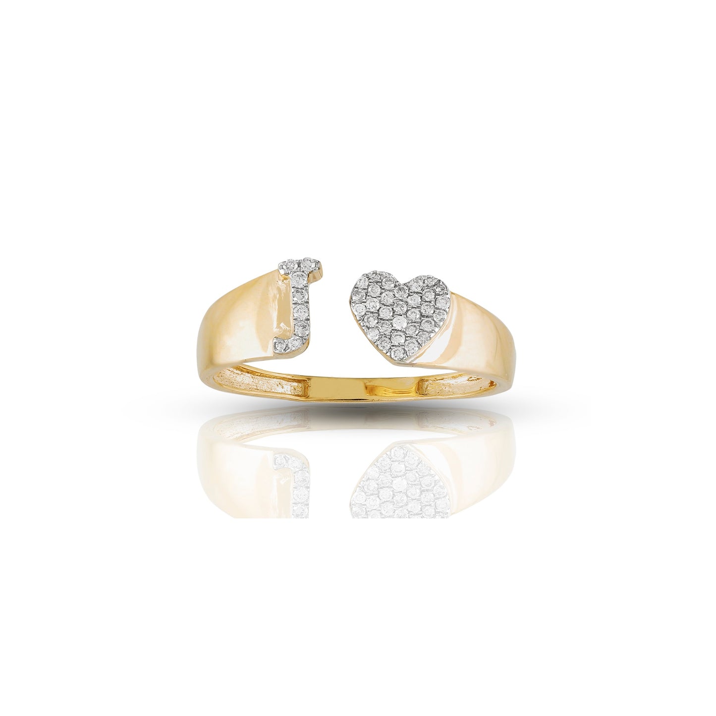 14KT Yellow Gold White Diamond Heart Initial Ring By Truth Jewel