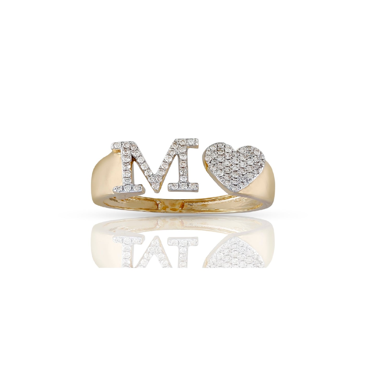 14KT Yellow Gold White Diamond Heart Initial Ring By Truth Jewel